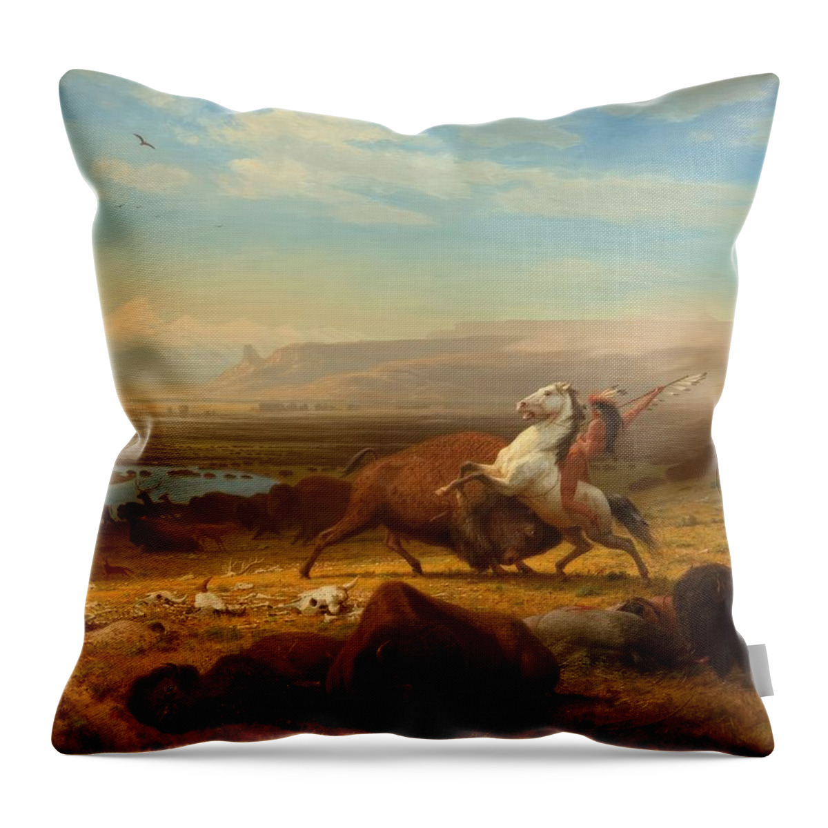 Last Throw Pillow featuring the painting The Last Of The Buffalo by Albert Bierstadt by Mango Art