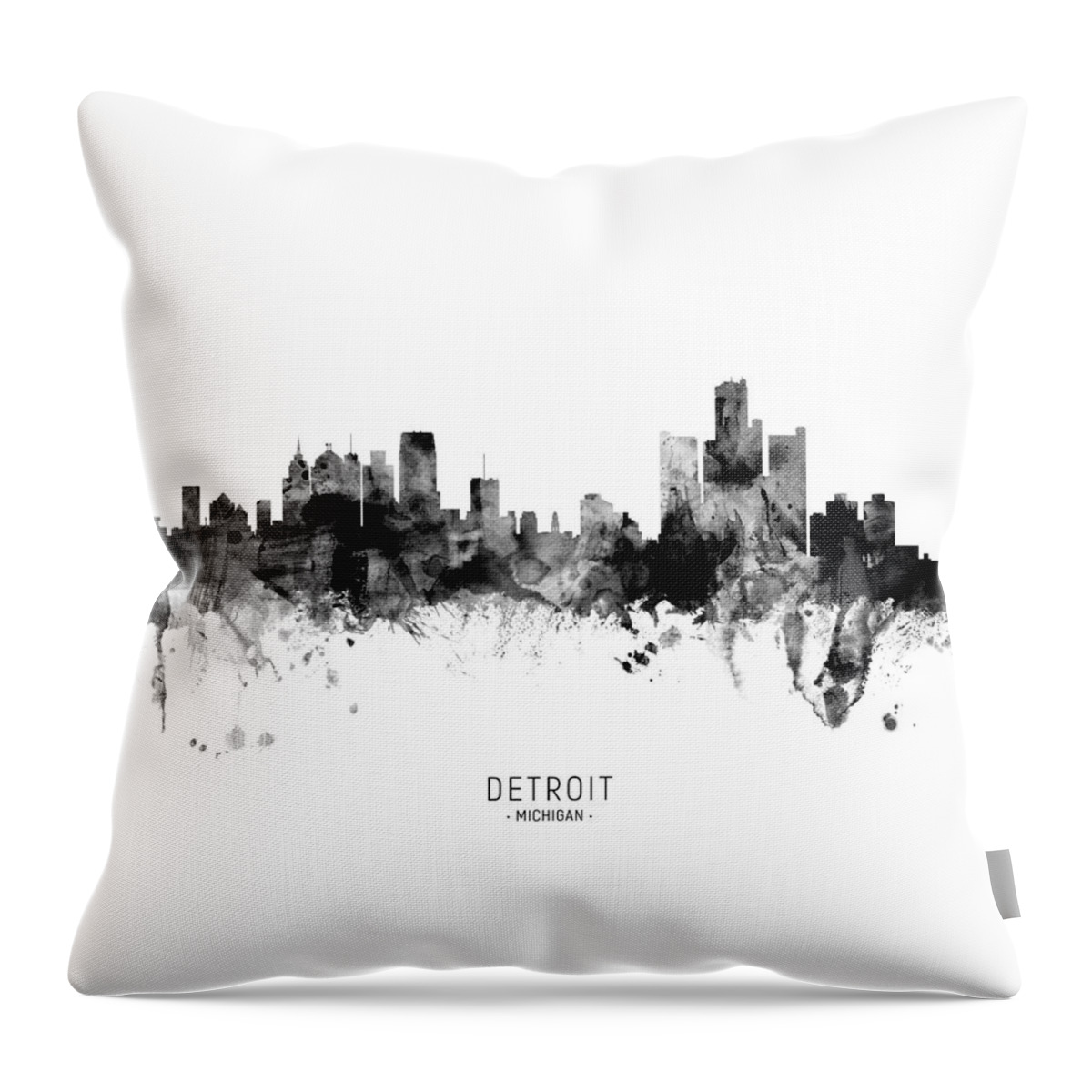 Detroit Throw Pillow featuring the digital art Detroit Michigan Skyline #24 by Michael Tompsett