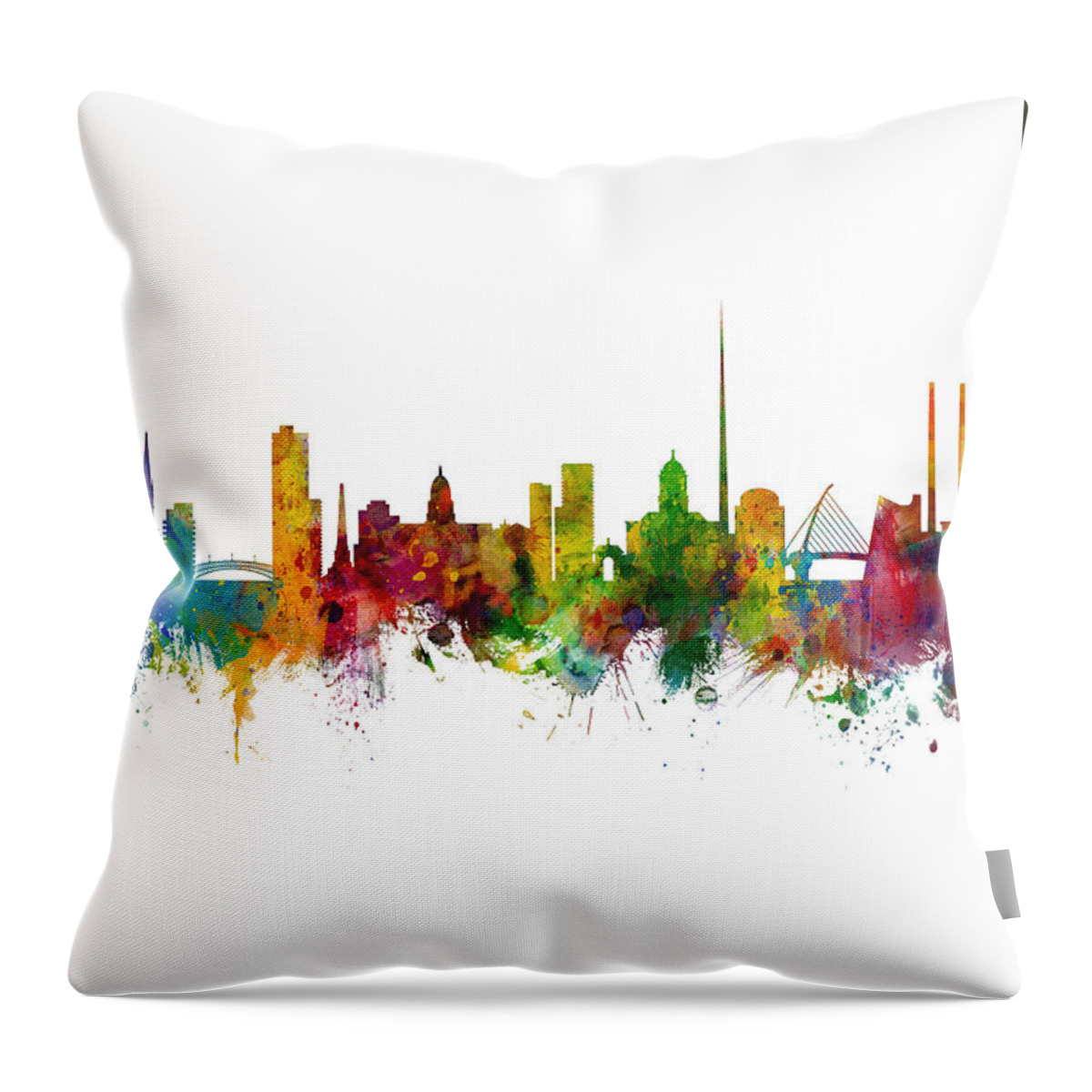 Dublin Throw Pillow featuring the digital art Dublin Ireland Skyline #25 by Michael Tompsett