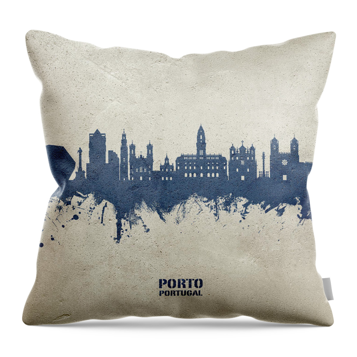 Porto Throw Pillow featuring the digital art Porto Portugal Skyline #25 by Michael Tompsett