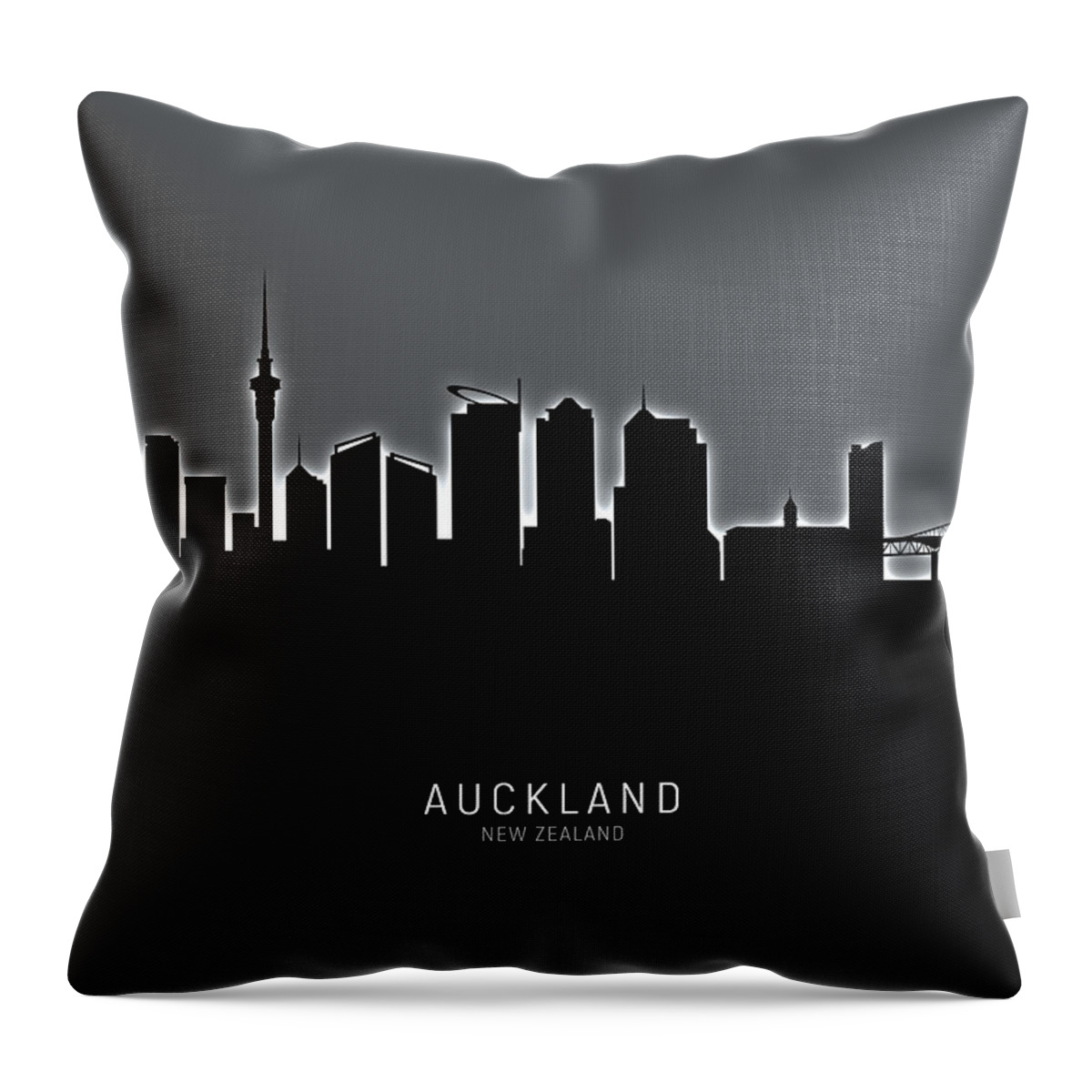 Auckland Throw Pillow featuring the digital art Auckland New Zealand Skyline #26 by Michael Tompsett