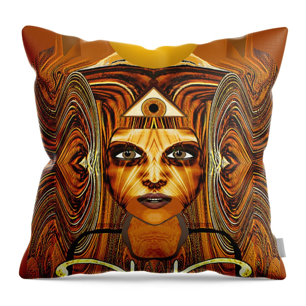 2927 Alien Girl With Egyptian Touch Throw Pillow featuring the digital art 2927 Golden Alien Girl with Egyptian Touch  by Irmgard Schoendorf Welch