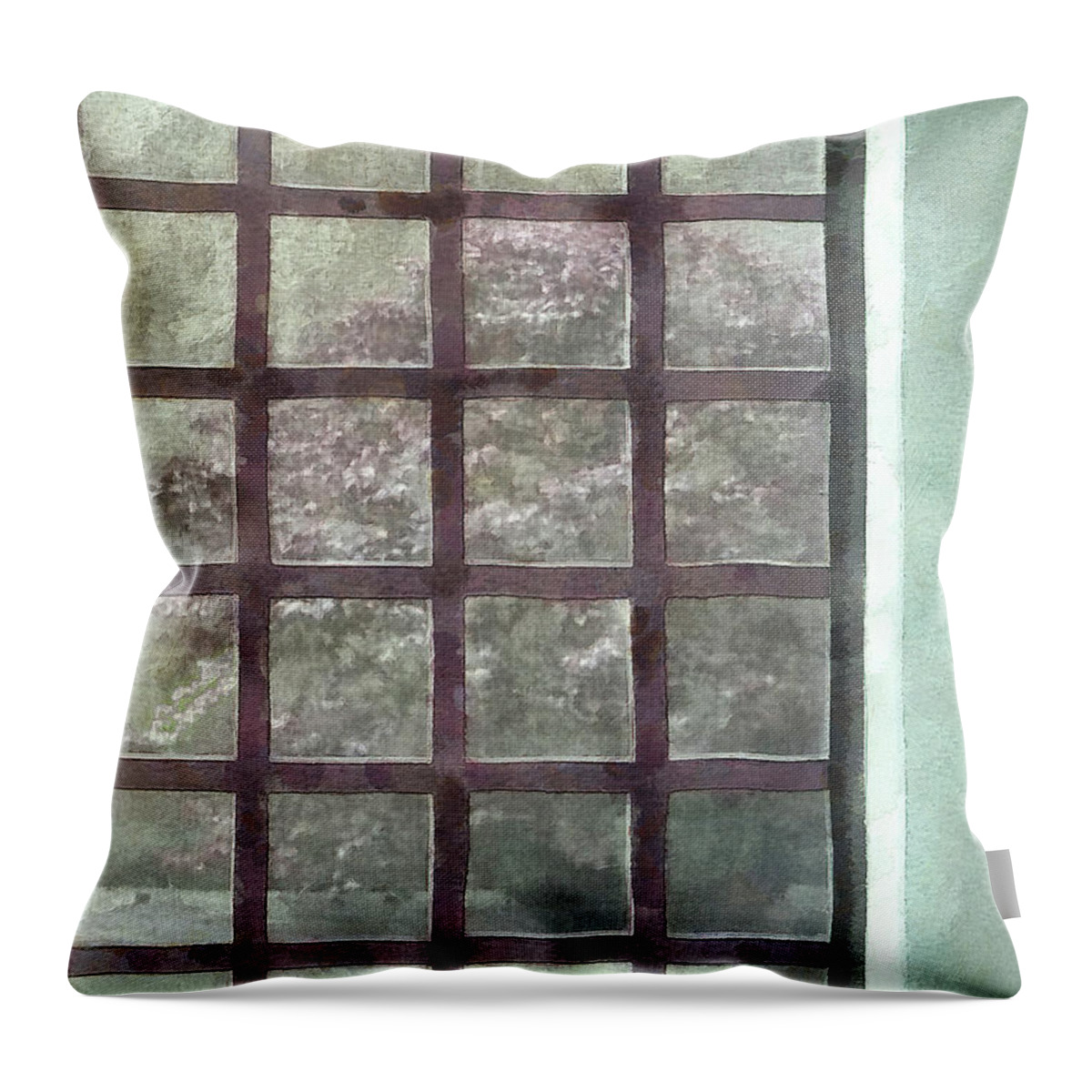 Abstract Throw Pillow featuring the mixed media 295 Window Interior Architectural Detail, Hubie Art Gallery, Wuhan, China by Richard Neuman Architectural Gifts