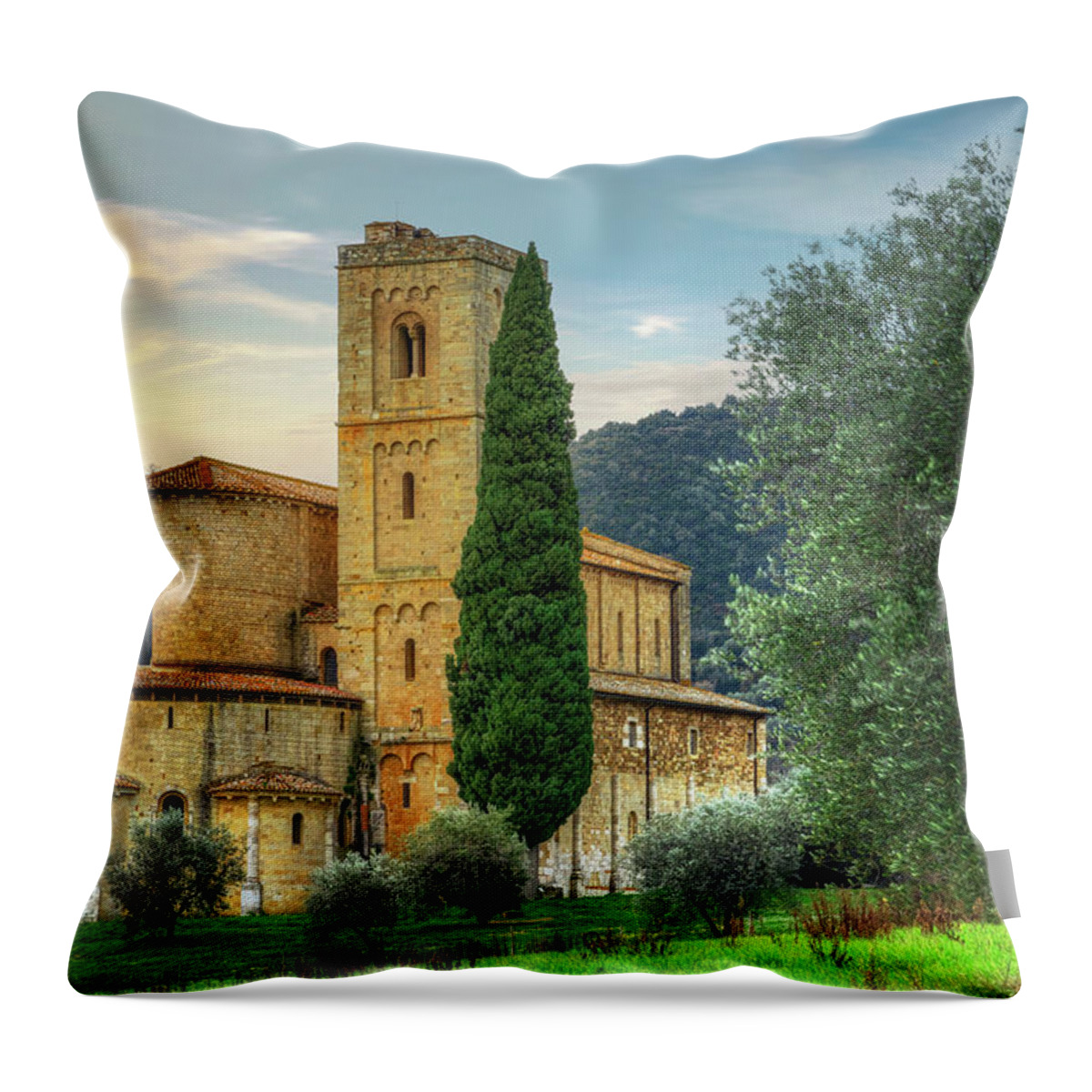 Abbey Of Sant'antimo Throw Pillow featuring the photograph Abbey of Sant'Antimo - Tuscany - Italy #3 by Joana Kruse