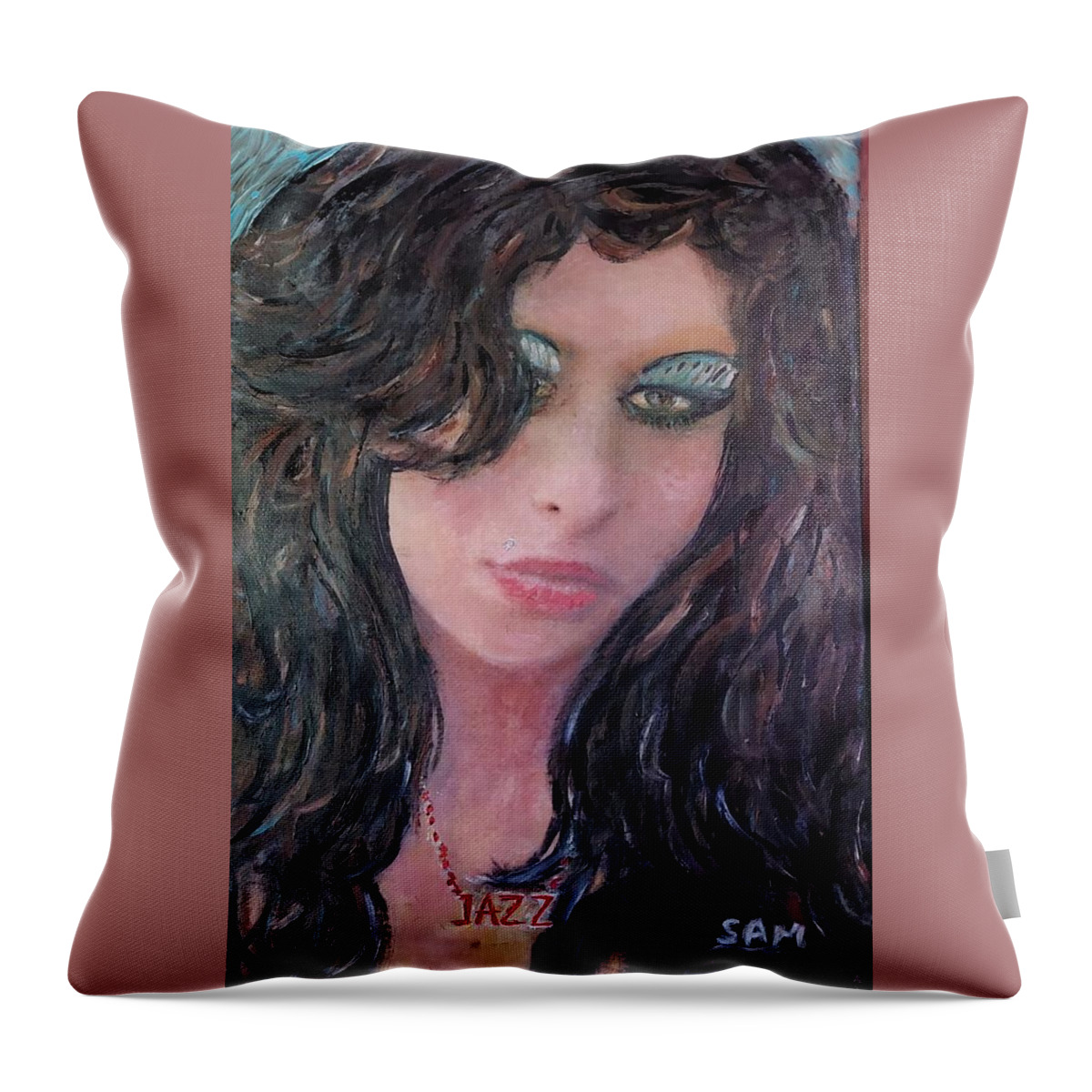 Portrait Throw Pillow featuring the painting Amy #3 by Sam Shaker