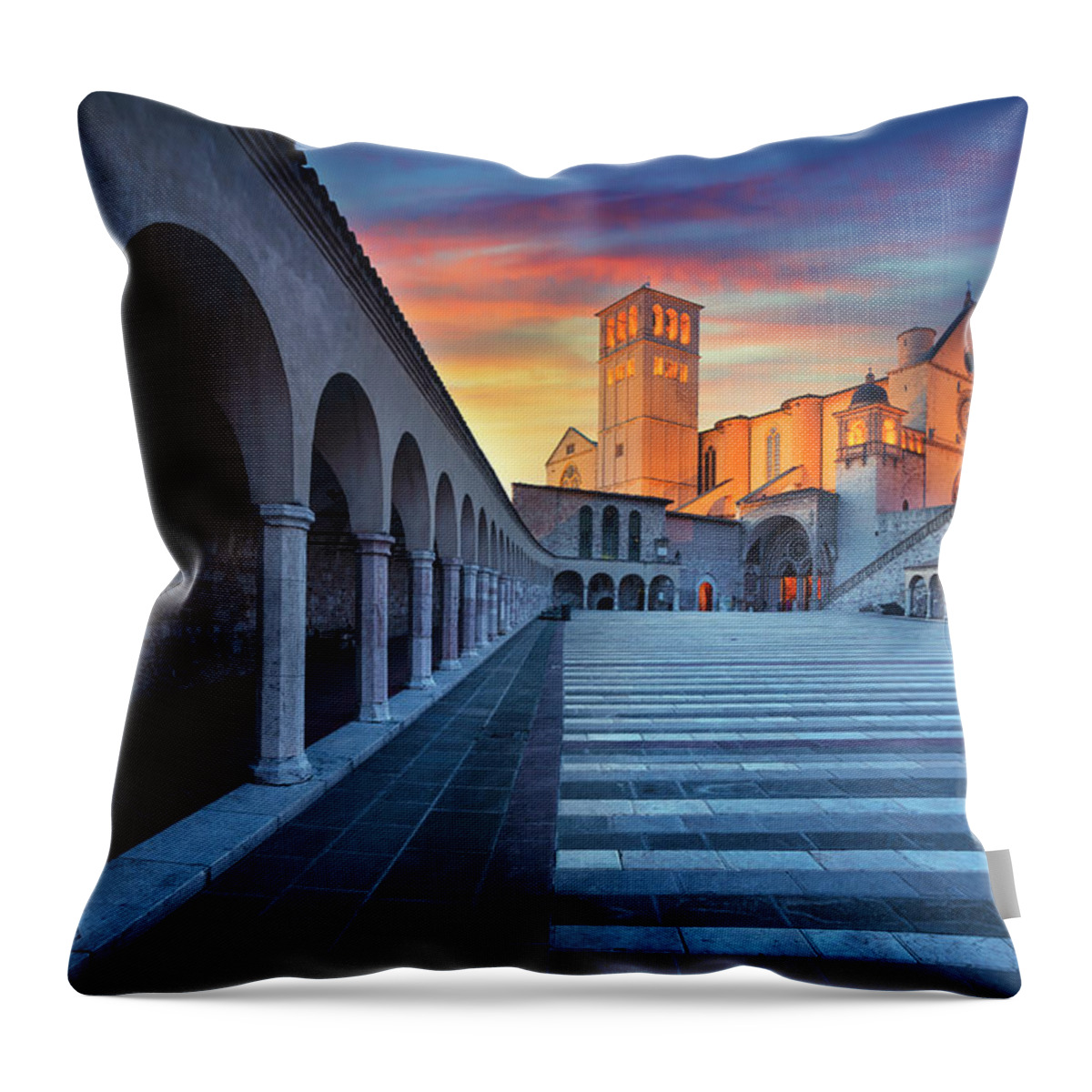 Assisi Throw Pillow featuring the photograph Assisi, San Francesco Basilica Sunset by Stefano Orazzini