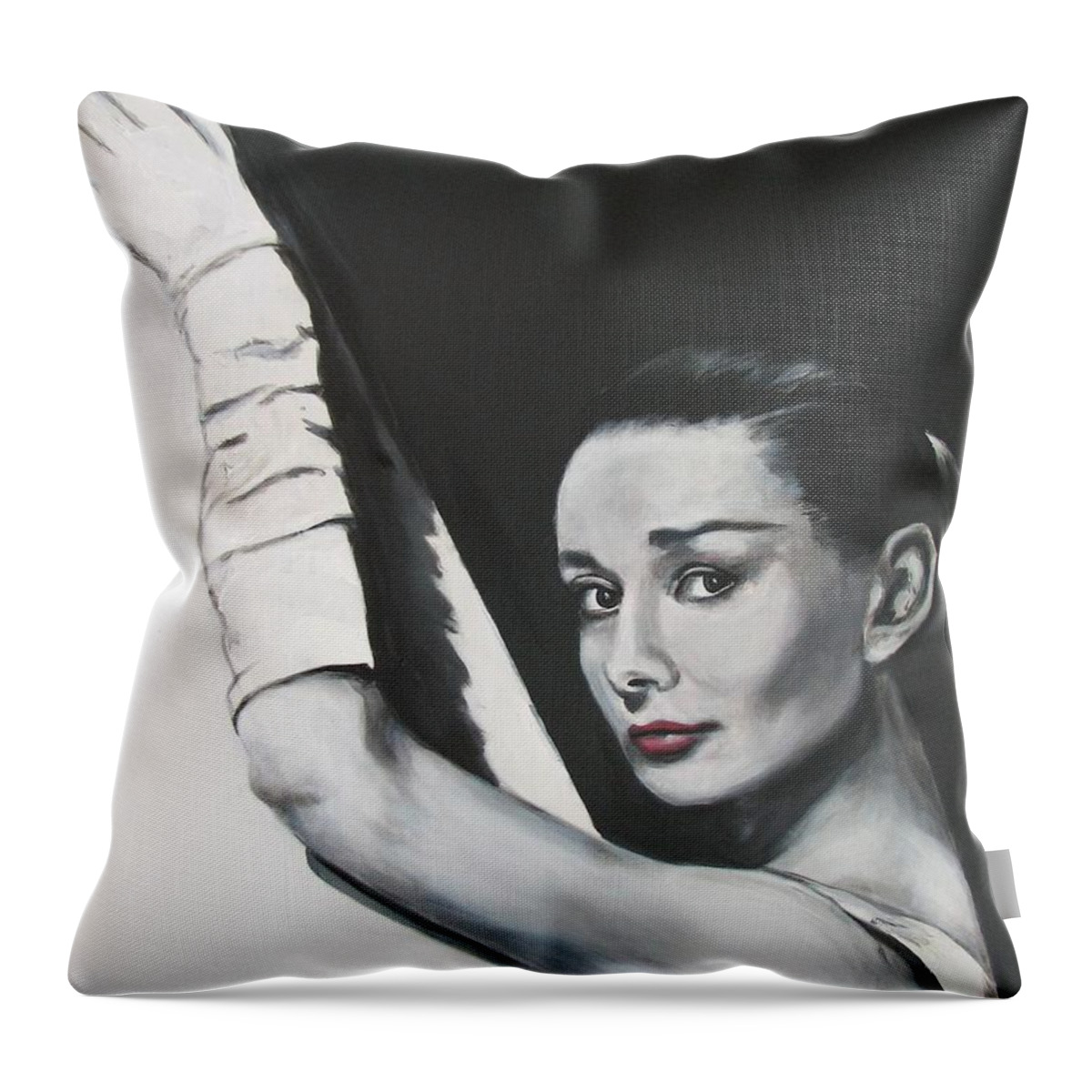 Audrey Hepburn Throw Pillow featuring the painting Audrey Hepburn #3 by Eric Dee