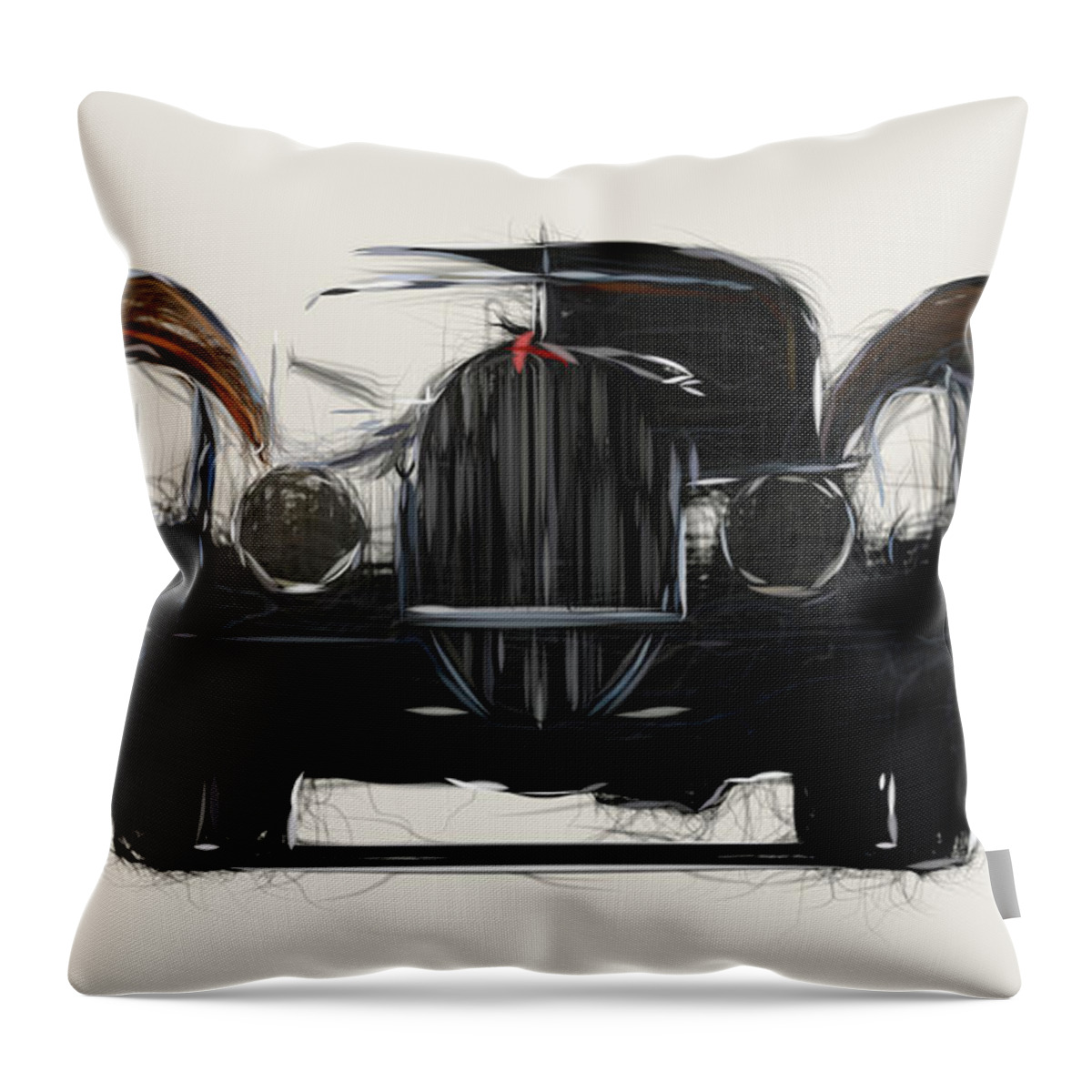Bugatti Throw Pillow featuring the digital art Bugatti Type 57SC Atlantic Coupe Drawing #3 by CarsToon Concept