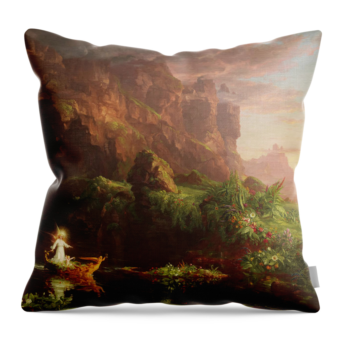 Thomas Cole Throw Pillow featuring the painting Childhood by Thomas Cole by Mango Art