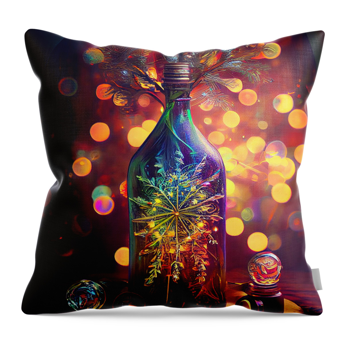 Series Throw Pillow featuring the digital art Fireworks In Bottle #3 by Sabantha