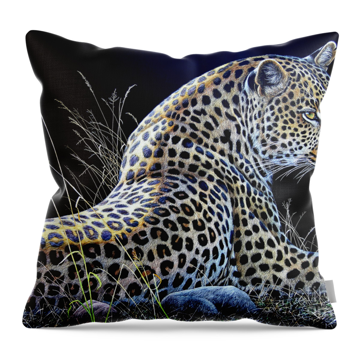 Cynthie Fisher African Throw Pillow featuring the painting Leopard Scratch Board #3 by Cynthie Fisher