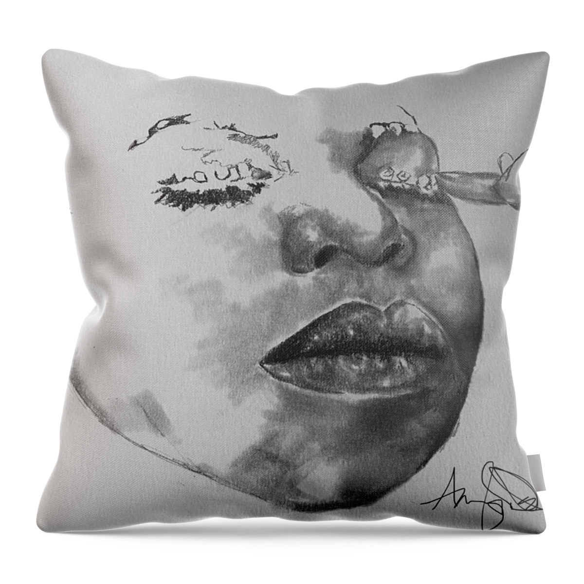  Throw Pillow featuring the drawing Nina #3 by Angie ONeal