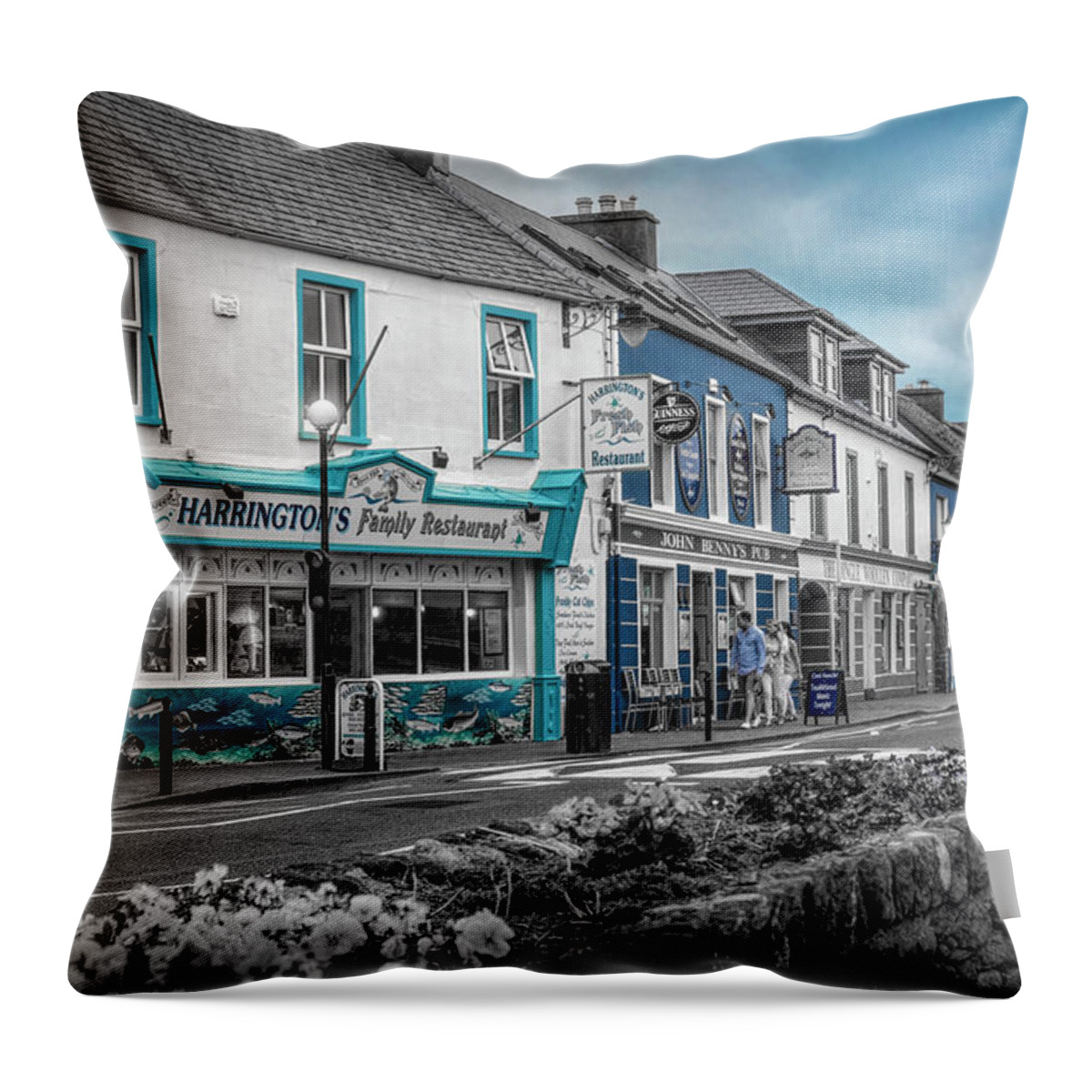 Barns Throw Pillow featuring the photograph Old Irish Town The Dingle Peninsula in the Summer in Black and W #3 by Debra and Dave Vanderlaan