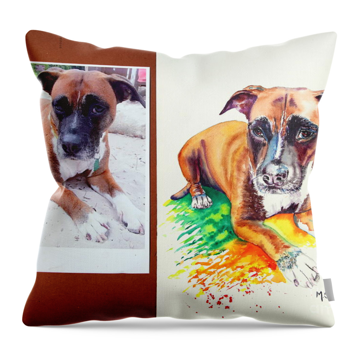  Throw Pillow featuring the painting Pet Portrait Commission #4 by Maria Barry