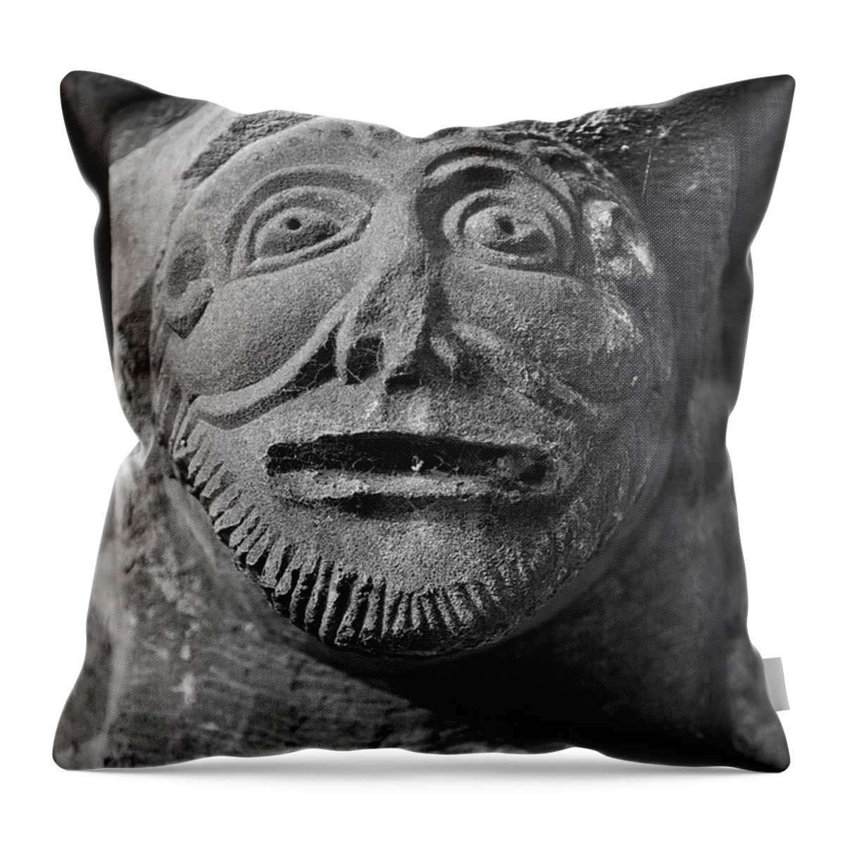 Romanesque Throw Pillow featuring the sculpture The Stone Bestiary - Photo of Norman Romanesque relief sculptures from Kilpec #1 by Paul E Williams