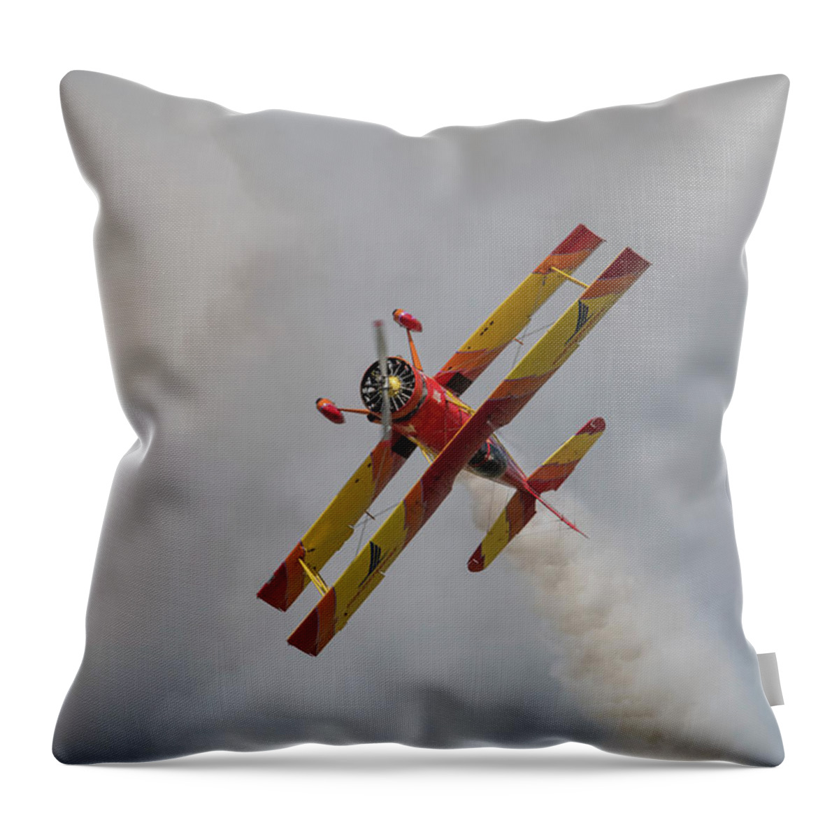 Red Throw Pillow featuring the photograph Red and Yellow Airplane #4 by Carolyn Hutchins