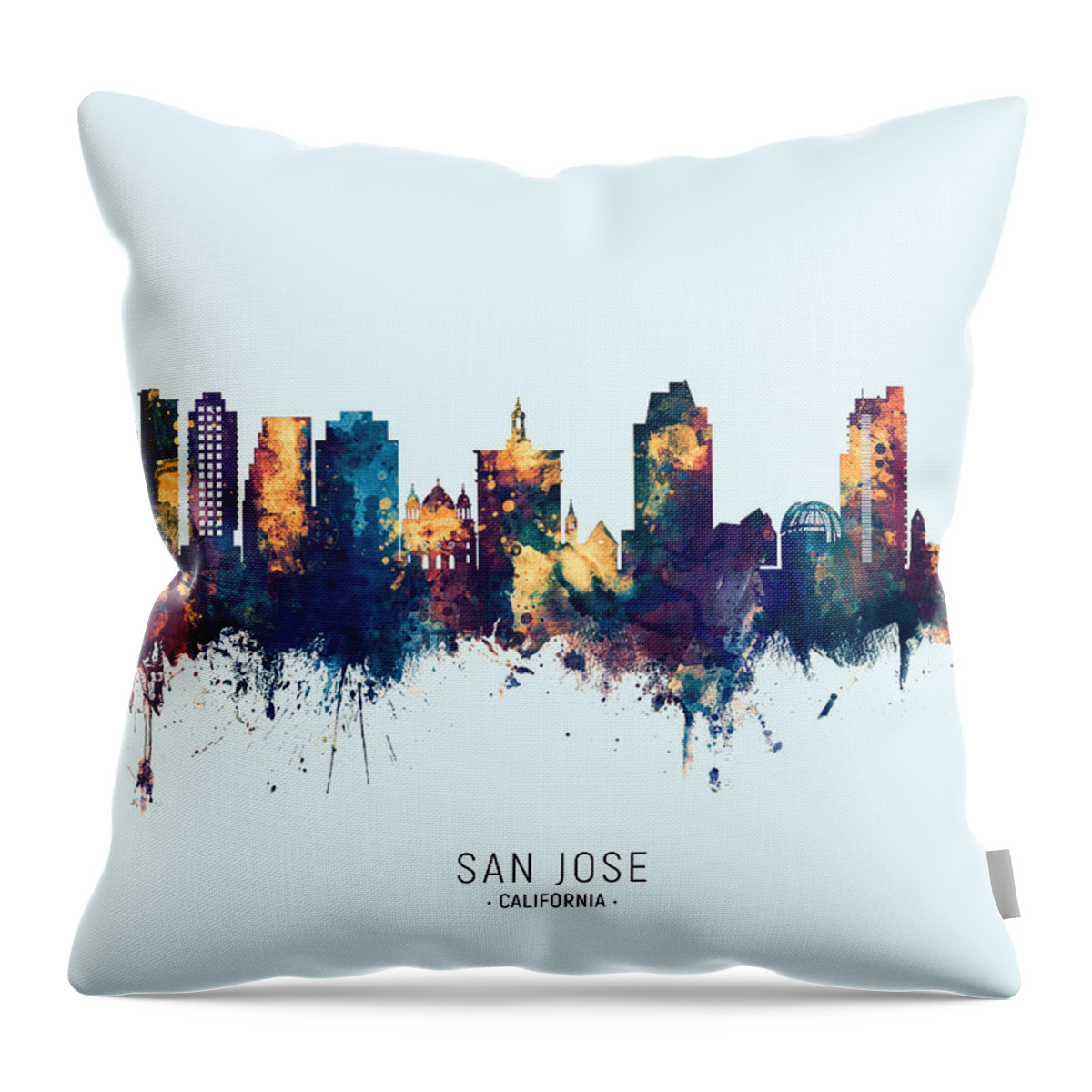 San Jose Throw Pillow featuring the digital art San Jose California Skyline #3 by Michael Tompsett