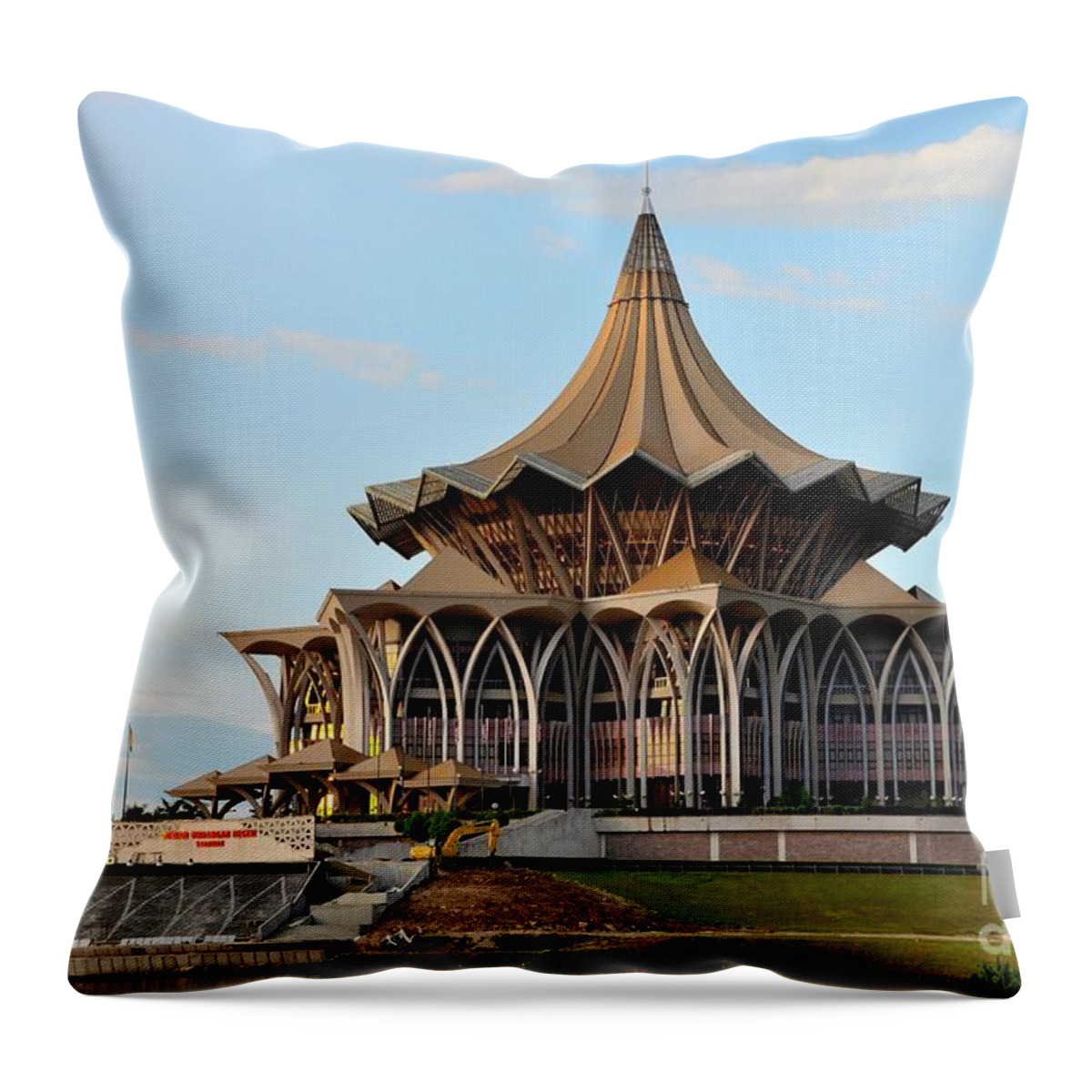 Architecture Throw Pillow featuring the photograph Sarawak state legislative parliamentary assembly building Kuching Malaysia #6 by Imran Ahmed