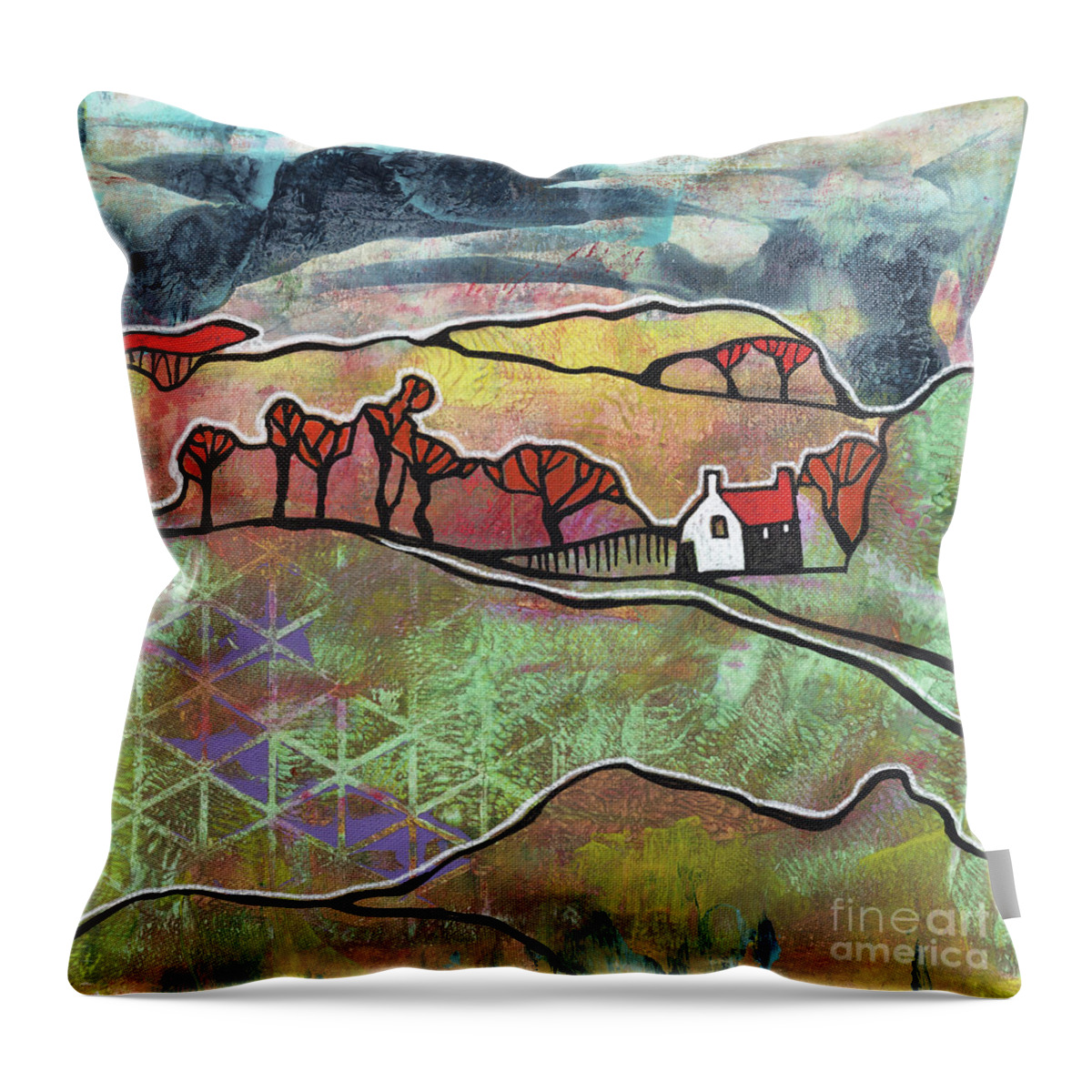  Acrylic Throw Pillow featuring the painting Seasonal Landscape - Autumn #1 by Ariadna De Raadt