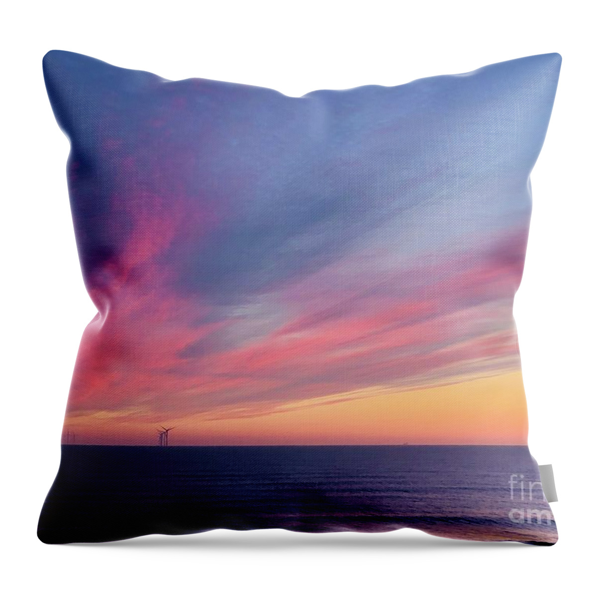 Withernsea Beach Sunrise Yorkshire Morning Seaside Coastal Nautical Throw Pillow featuring the photograph Sunrise #3 by Wendy Dunn