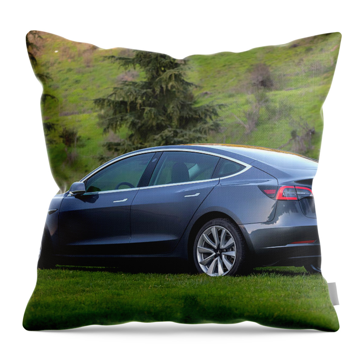 Tesla Throw Pillow featuring the photograph #Tesla #Model3 #Print #2 by ItzKirb Photography