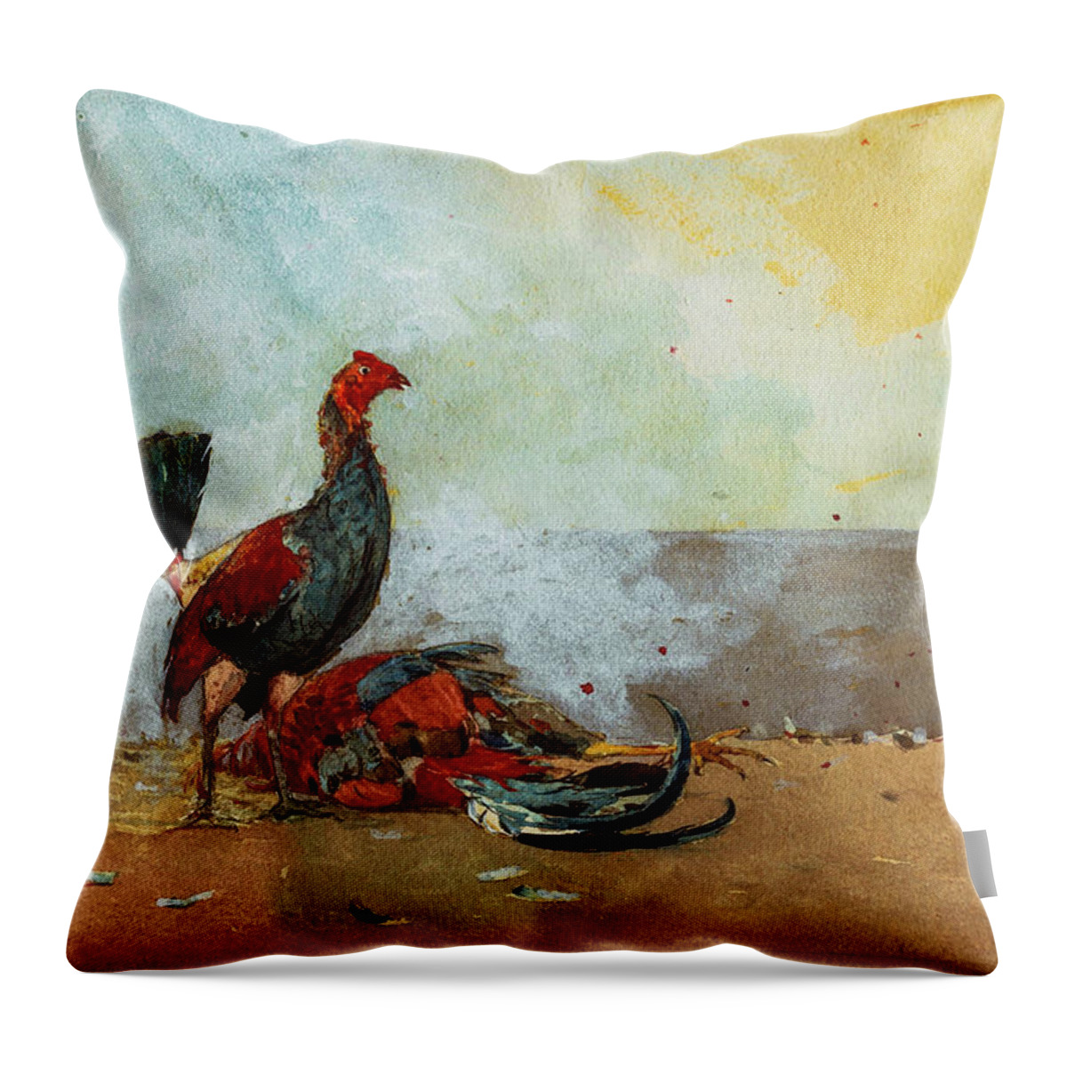 American Artists Throw Pillow featuring the painting The Cock Fight #3 by Winslow Homer