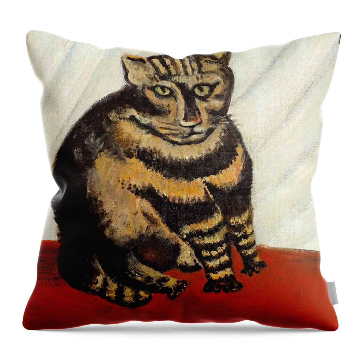 The Tabby Throw Pillow featuring the painting The Tabby #3 by Henri Rousseau
