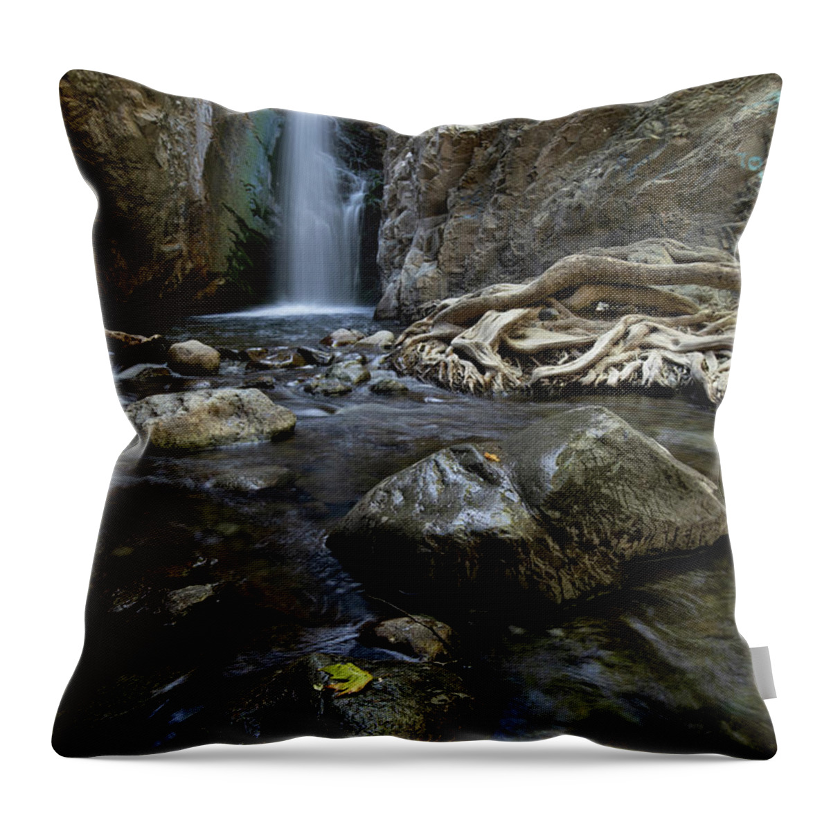Waterfall Throw Pillow featuring the photograph Waterfalls of Millomeri at Platres Troodos mountains Cyprus #3 by Michalakis Ppalis
