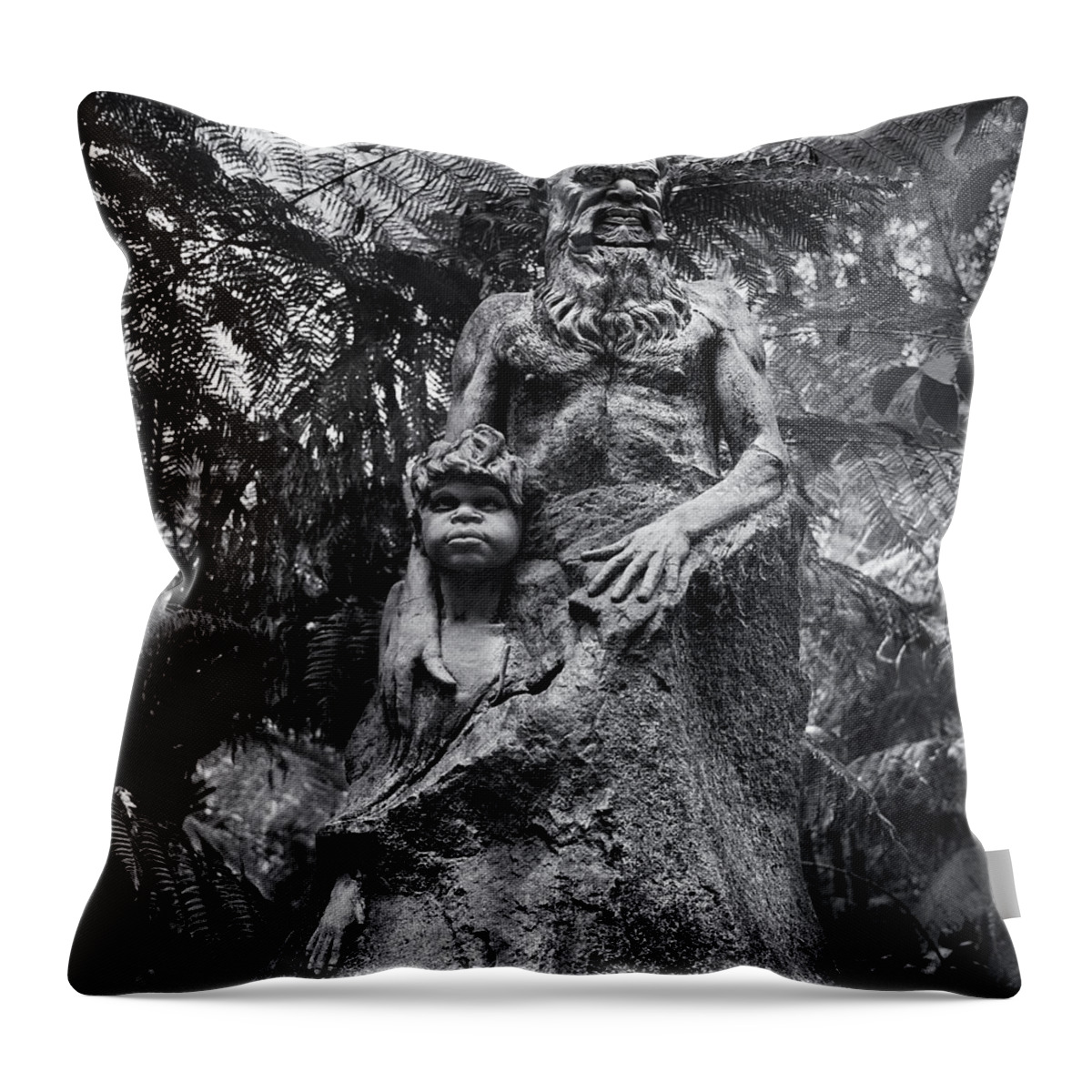 Aboriginal Sculpture Throw Pillow featuring the sculpture William Rickett's Aboriginal sculpture - Black and white photo #10 by Paul E Williams