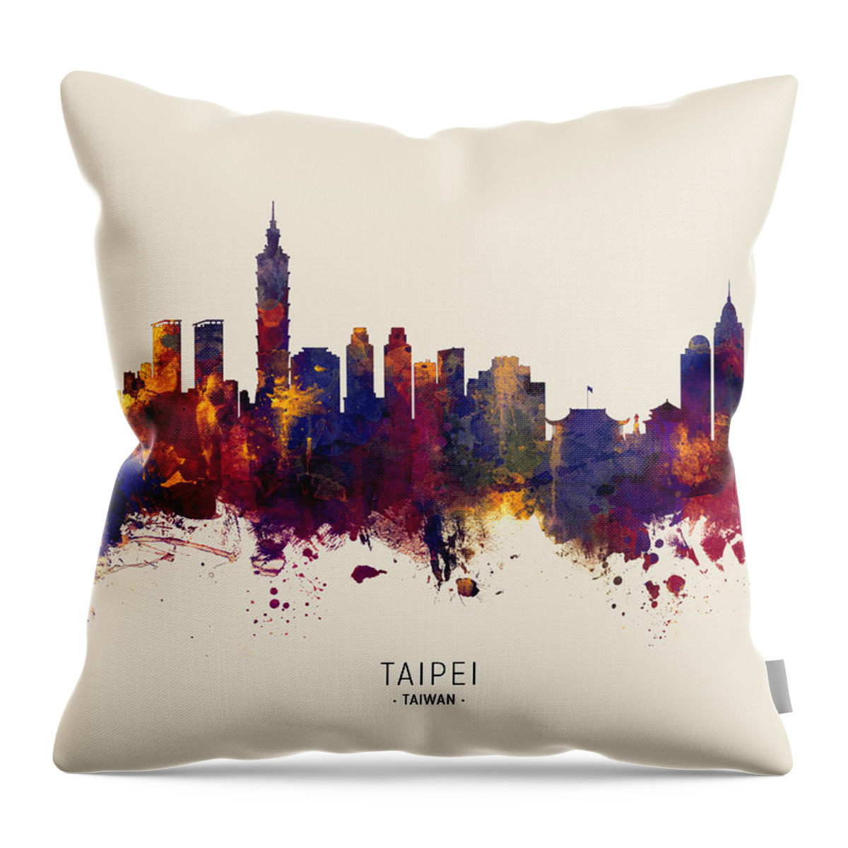 Taipei Throw Pillow featuring the digital art Taipei Taiwan Skyline #30 by Michael Tompsett