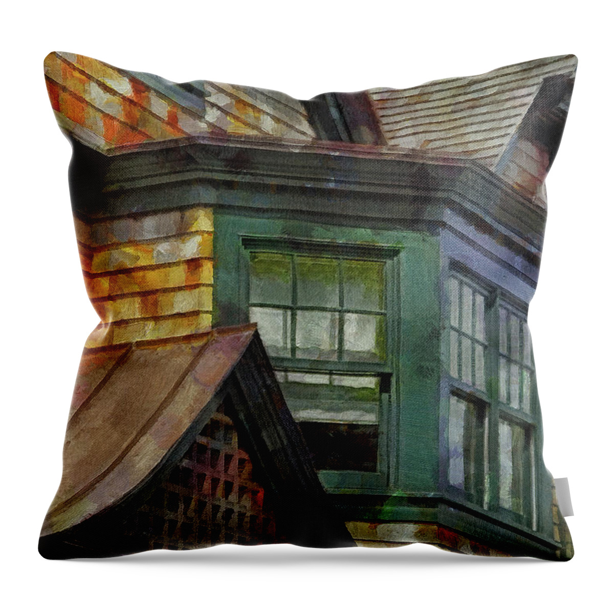 Architectural Abstract Art Throw Pillow featuring the mixed media 307 Architecture Abstract Art New England House Gables Shingles Windows, Newport, Rhode Island by Richard Neuman Architectural Gifts