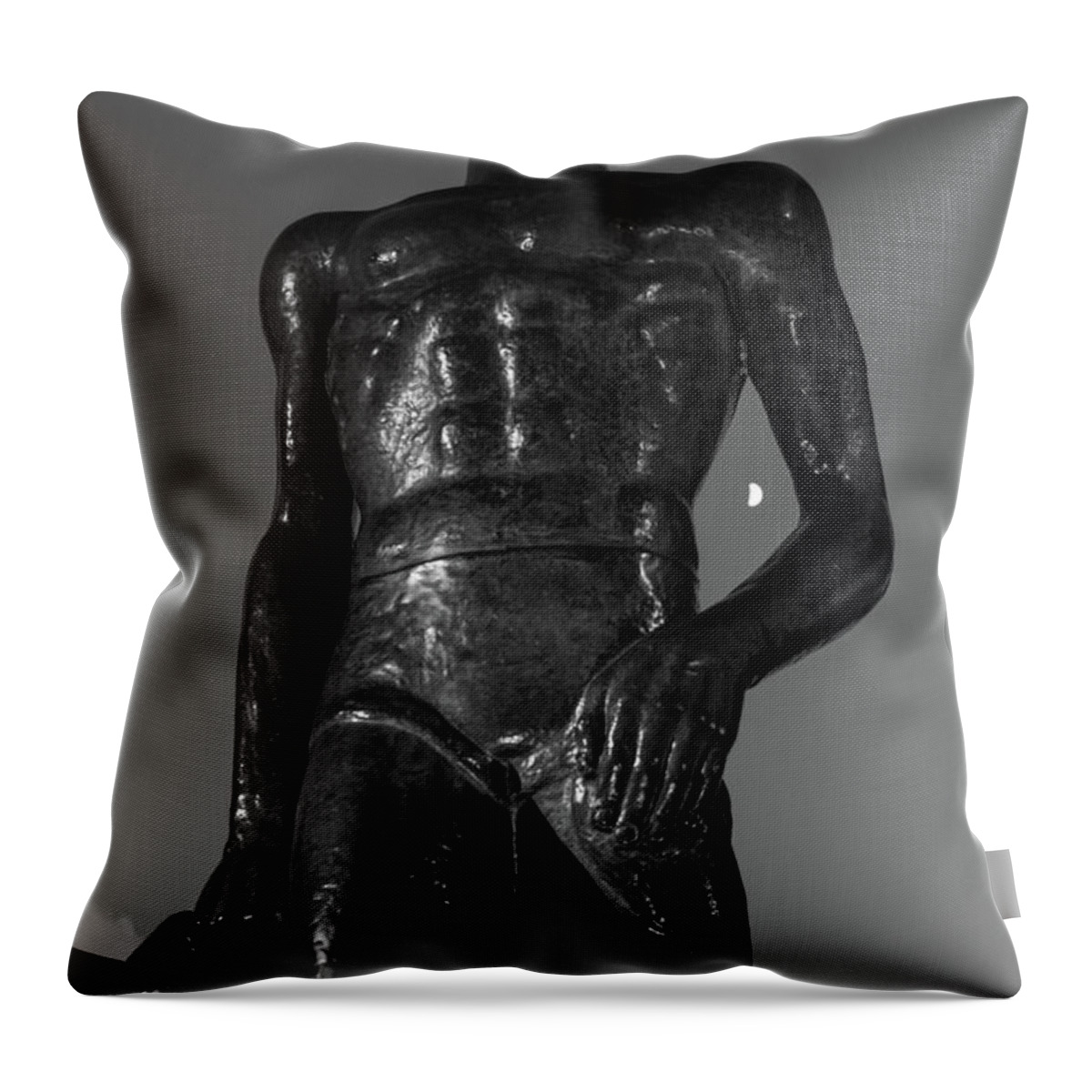Spartan Staue Night Throw Pillow featuring the photograph Spartan statue at night on the campus of Michigan State University in East Lansing Michigan #31 by Eldon McGraw