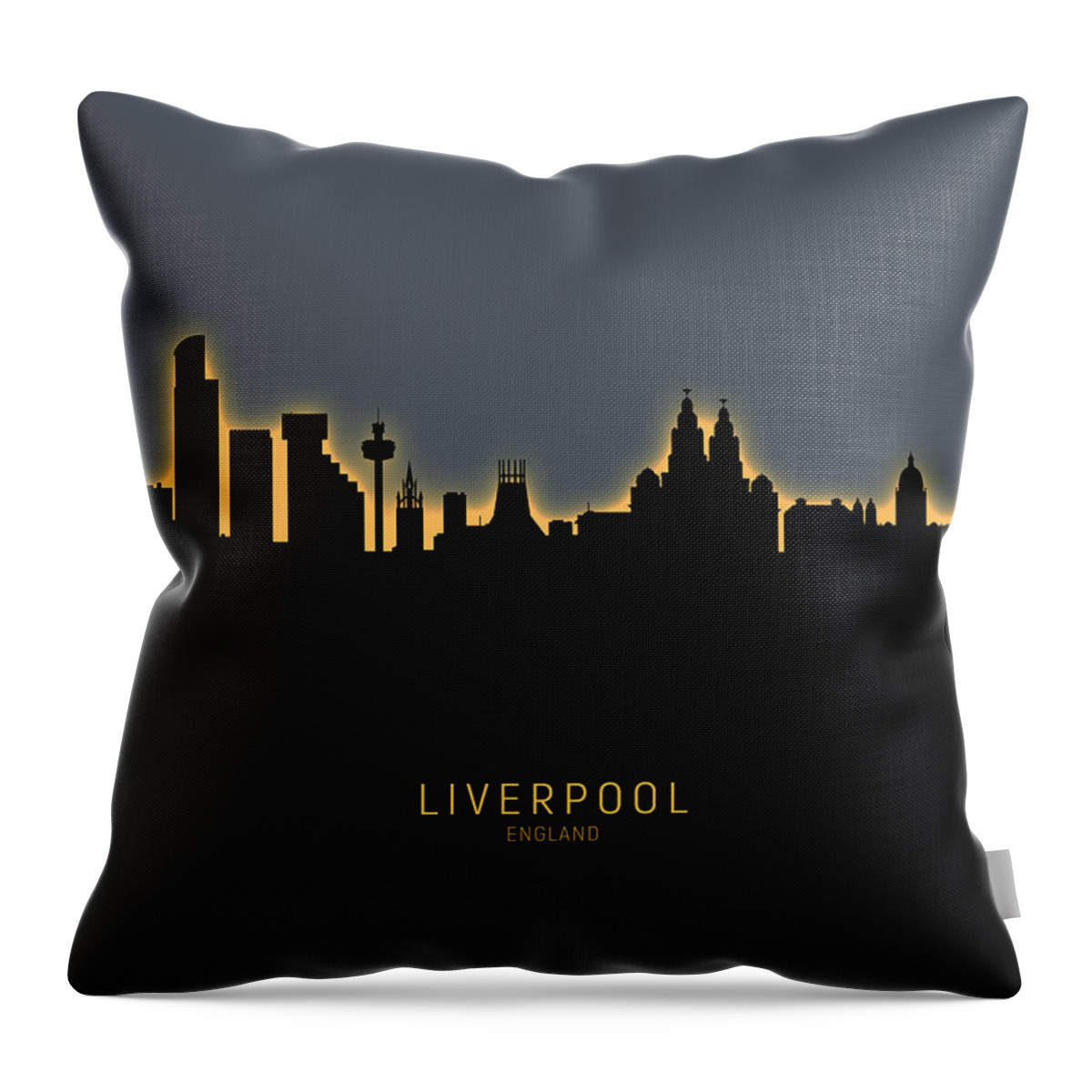 Liverpool Throw Pillow featuring the digital art Liverpool England Skyline #32 by Michael Tompsett