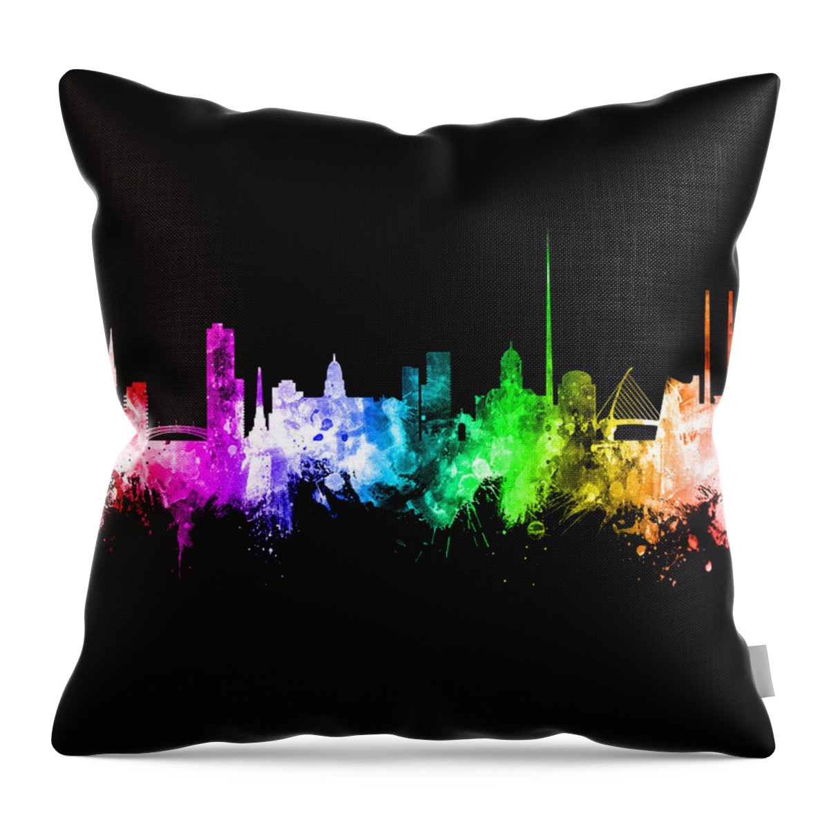 Dublin Throw Pillow featuring the digital art Dublin Ireland Skyline #37 by Michael Tompsett