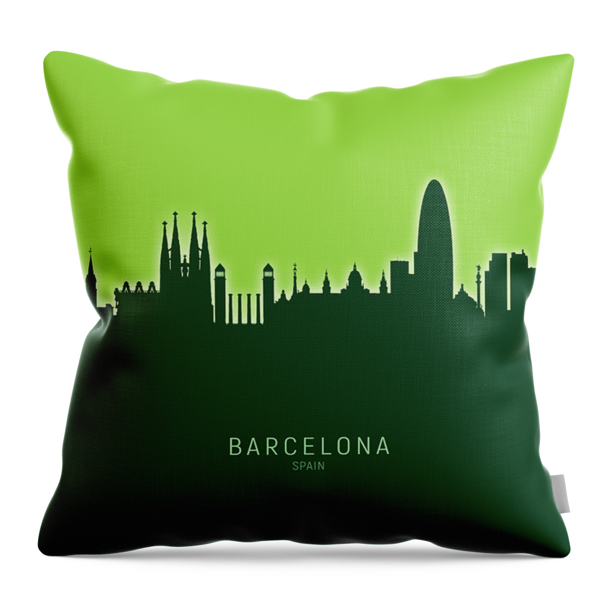 Barcelona Throw Pillow featuring the digital art Barcelona Spain Skyline #38 by Michael Tompsett