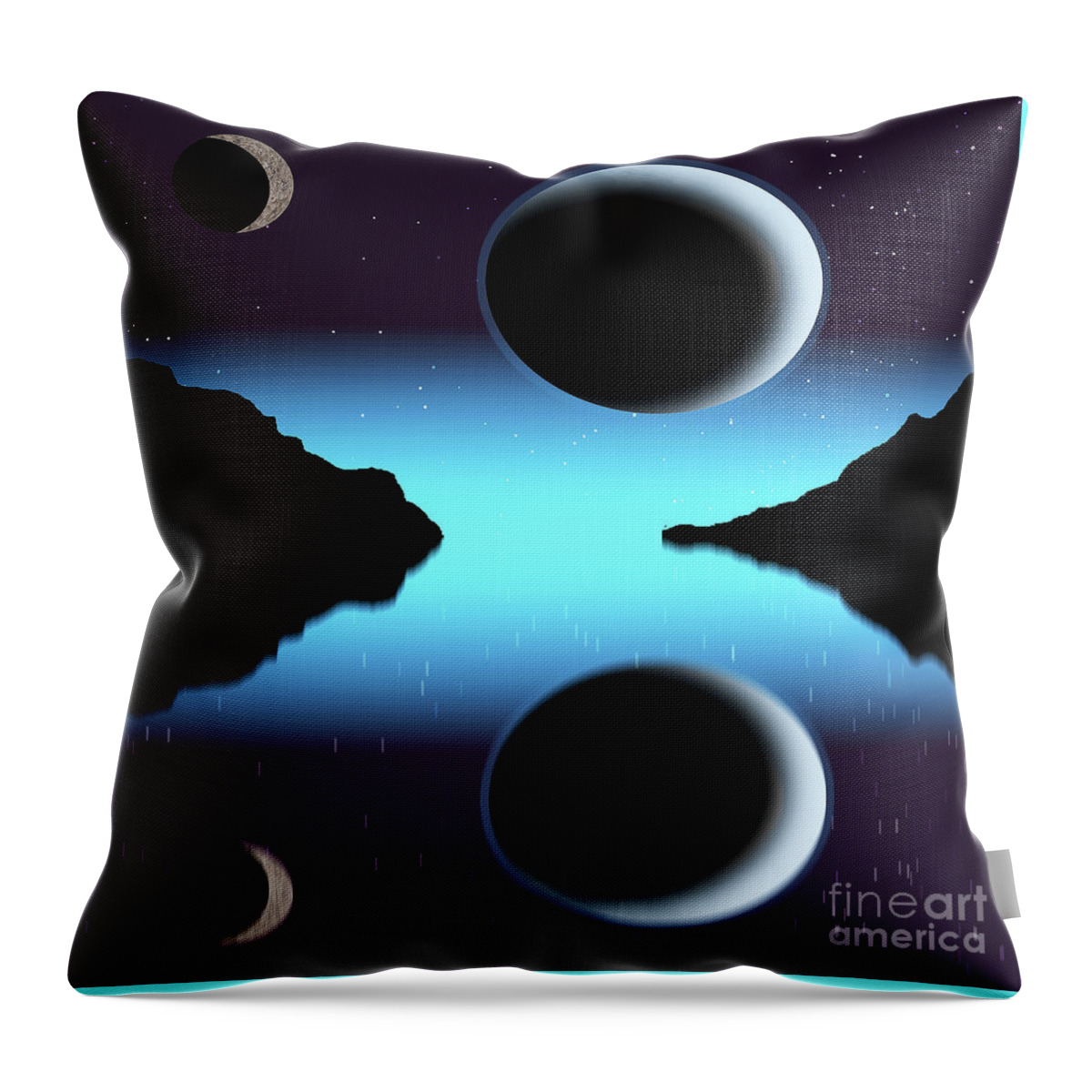 Astrology Throw Pillow featuring the digital art 3D illustration Mysterious far away planet with celestial orbs m by Timothy OLeary