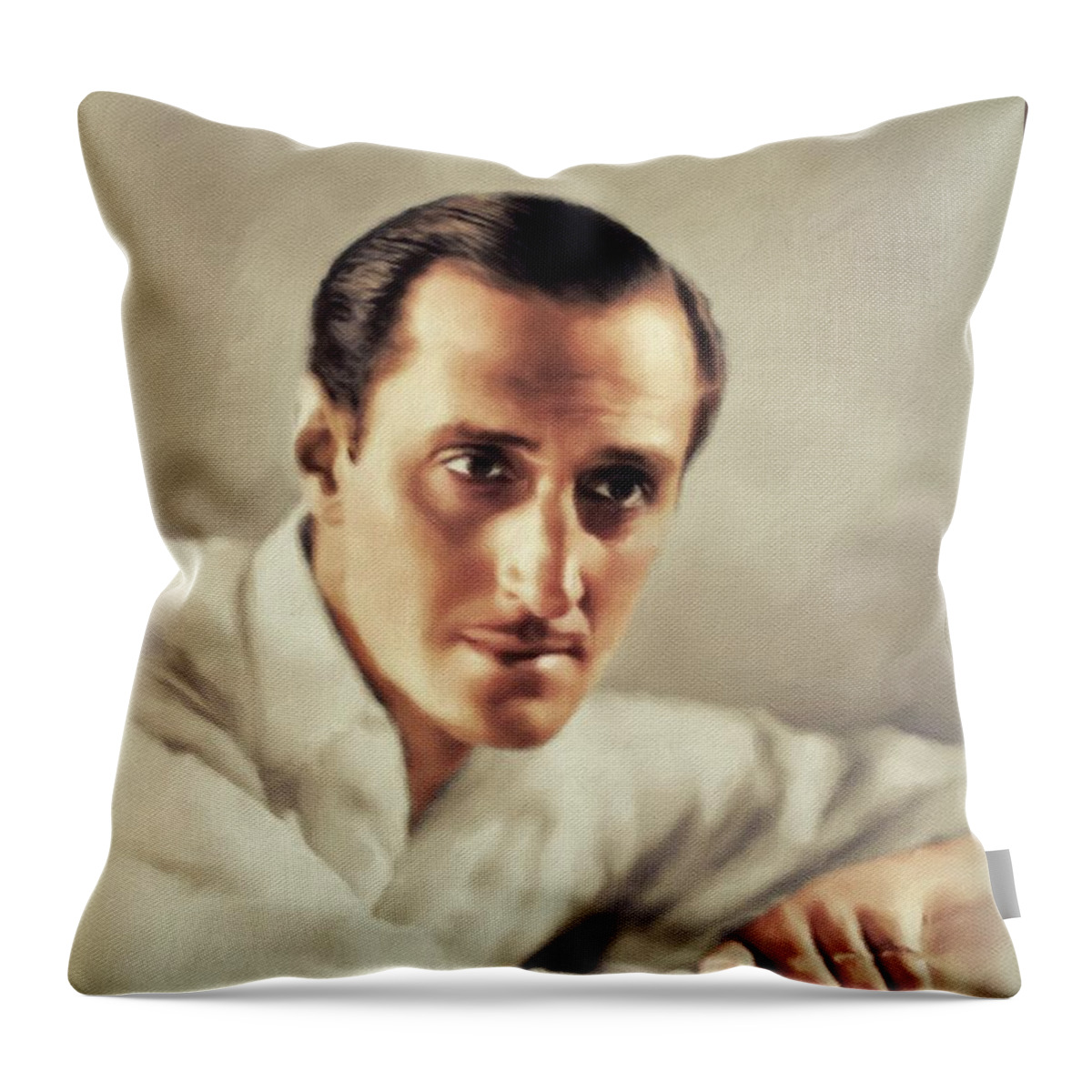 Basil Throw Pillow featuring the painting Basil Rathbone, Vintage Actor #4 by Esoterica Art Agency