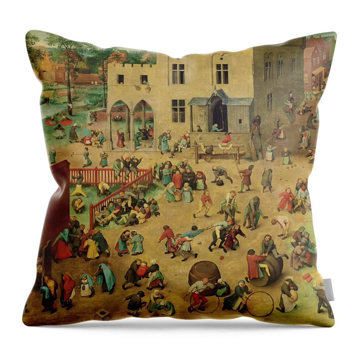Flemish Throw Pillow featuring the painting Children's Games by Pieter Brueghel the Elder by Mango Art