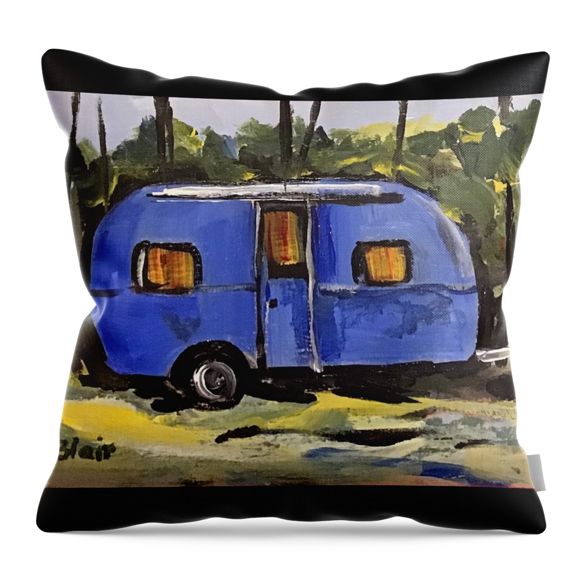 Vintage Trailer Throw Pillow featuring the painting Happy Camper #5 by Cynthia Blair
