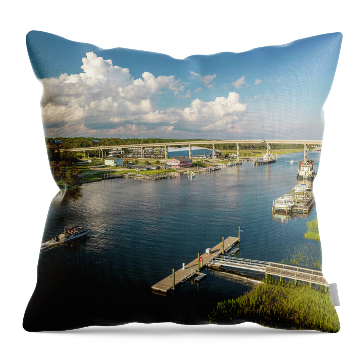 Aerial Throw Pillow featuring the photograph Holden Beach Bridge #4 by Dave Guy