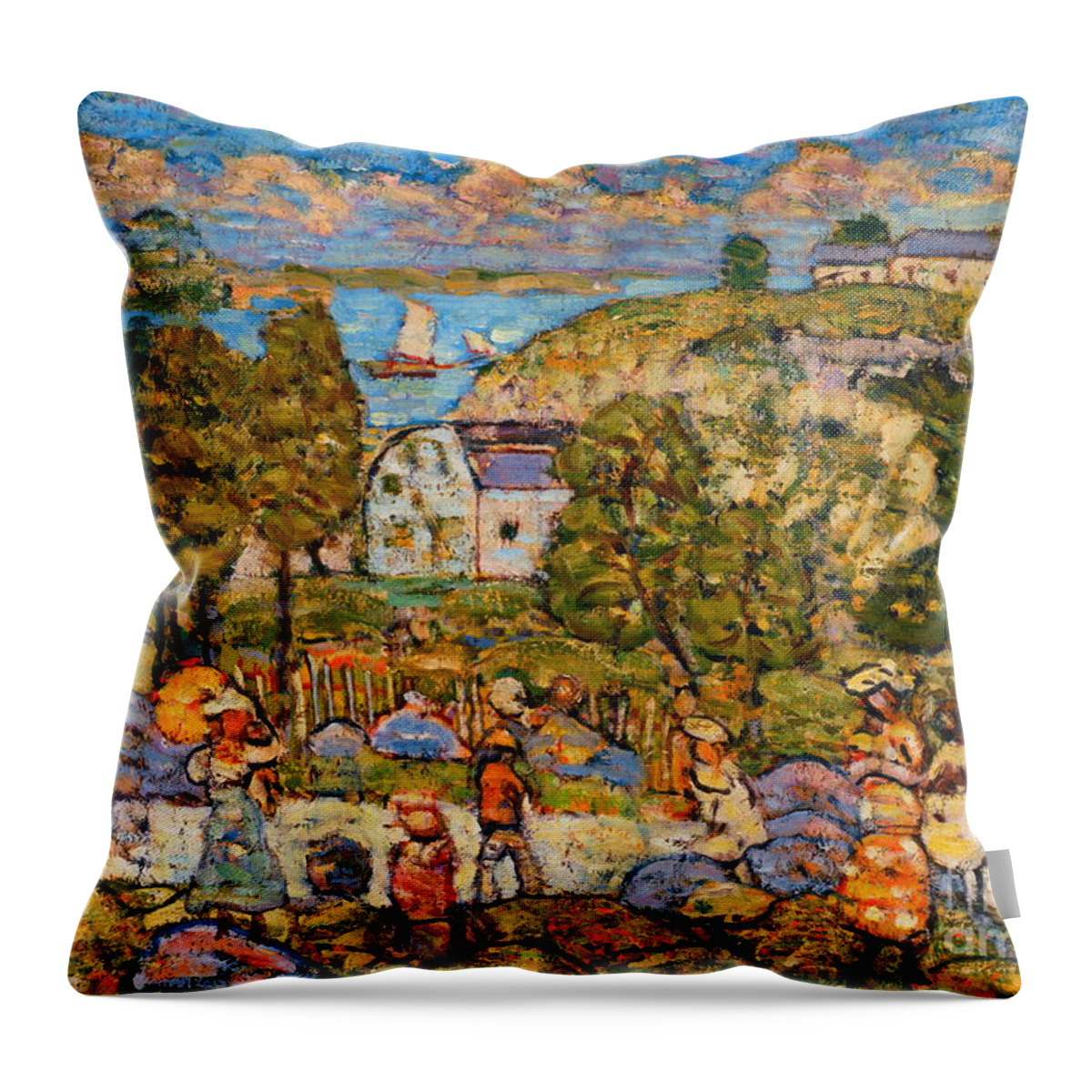 Landscape Near Nahant Throw Pillow featuring the painting Landscape Near Nahant #4 by Maurice Prendergast