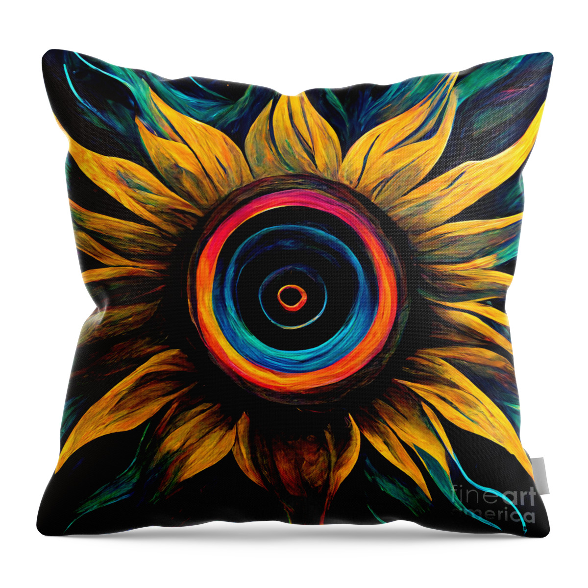 Series Throw Pillow featuring the digital art Rainbow sunflower #4 by Sabantha