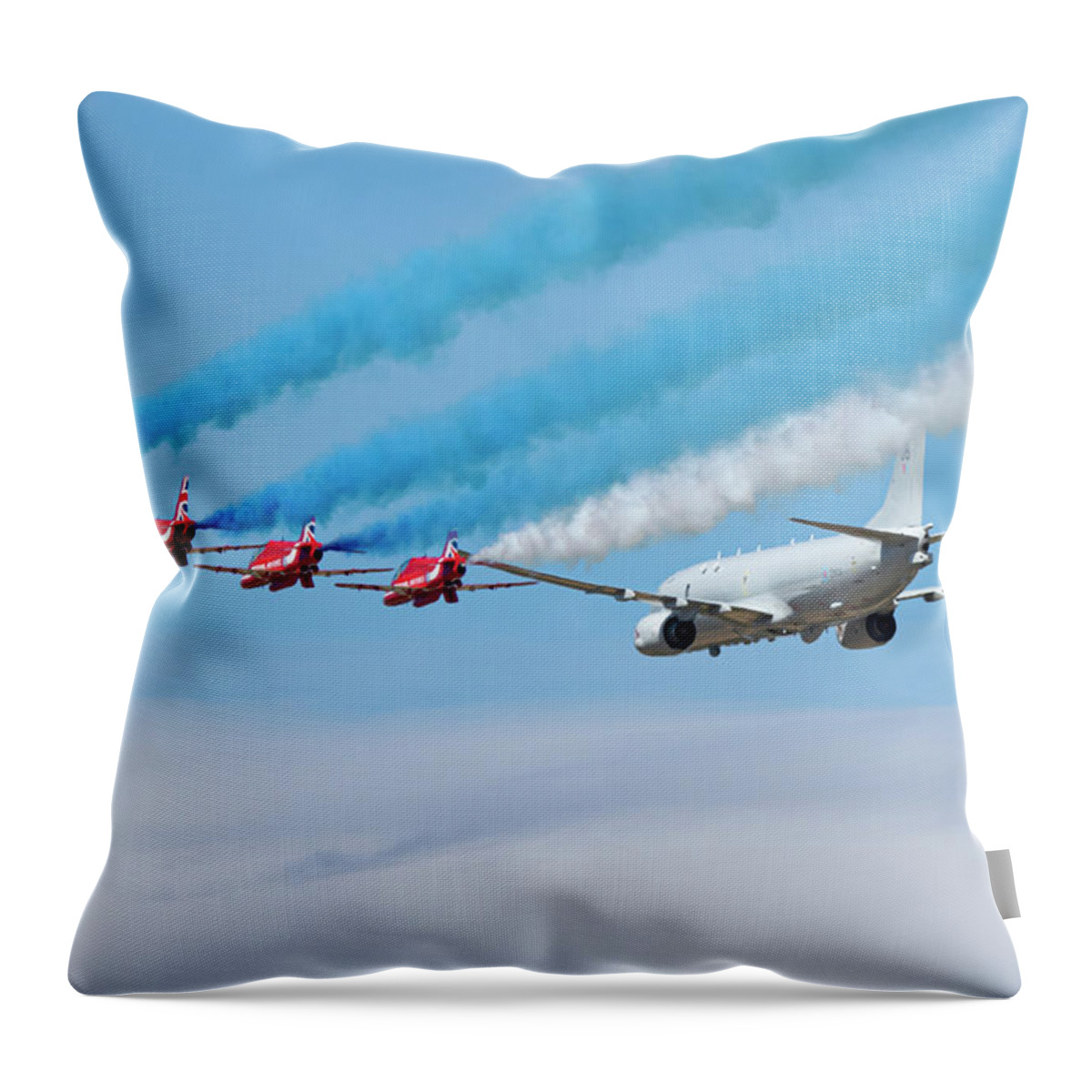 P 8 Poseidon Throw Pillow featuring the photograph Red Arrows and P8 Poseidon #4 by Airpower Art