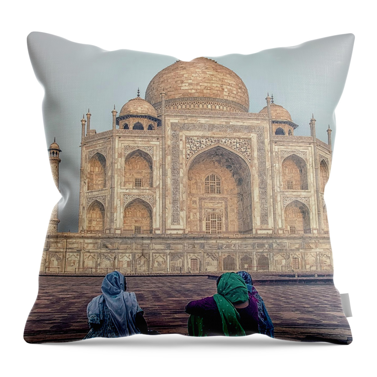 Architecture Throw Pillow featuring the photograph Taj Mahal Ladies by Manjik Pictures