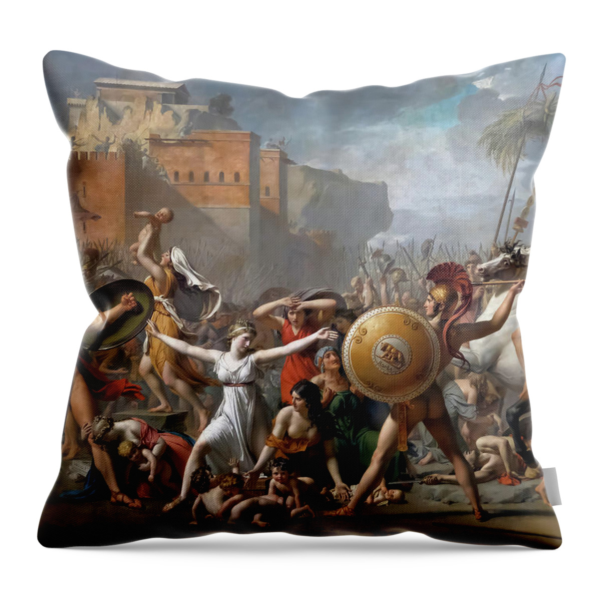 Jacques-louis David Throw Pillow featuring the painting The Intervention of the Sabine Women by Jacques-Louis David by Mango Art