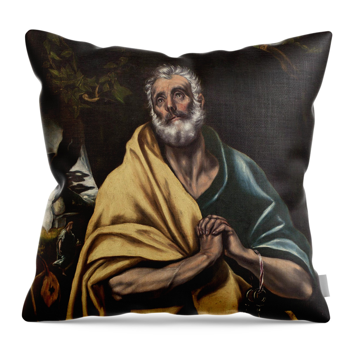 Angel Throw Pillow featuring the painting The tears of Saint Peter #4 by El Greco