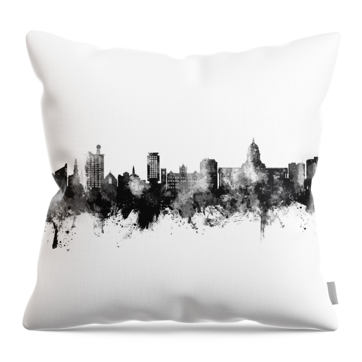Madison Throw Pillow featuring the digital art Madison Wisconsin Skyline #42 by Michael Tompsett