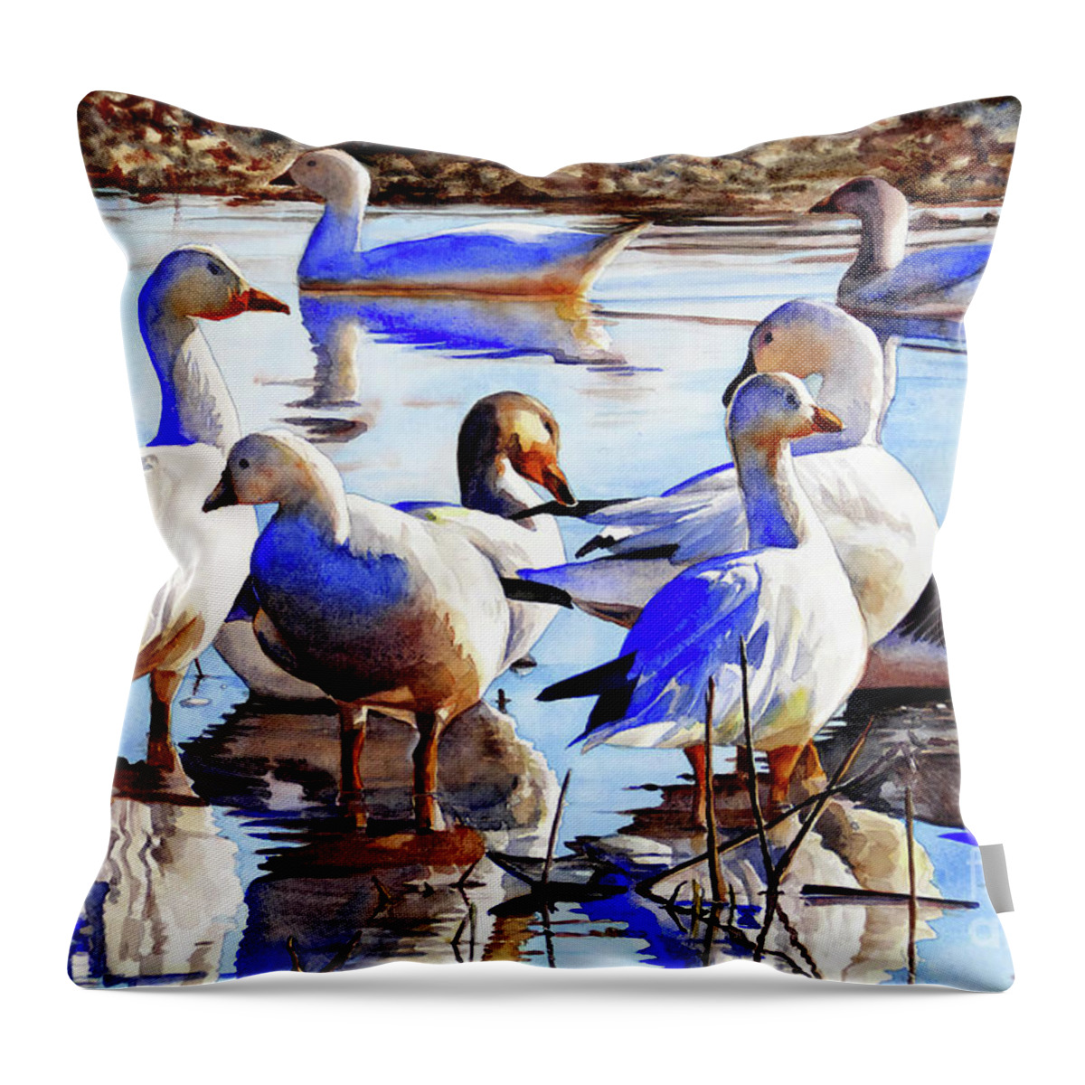 Placer Arts Throw Pillow featuring the painting #420 Snow Geese #420 by William Lum