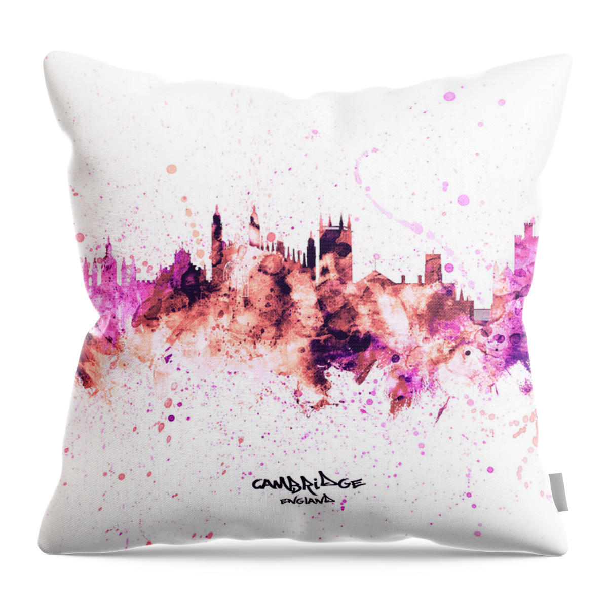 Cambridge Throw Pillow featuring the digital art Cambridge England Skyline #44 by Michael Tompsett
