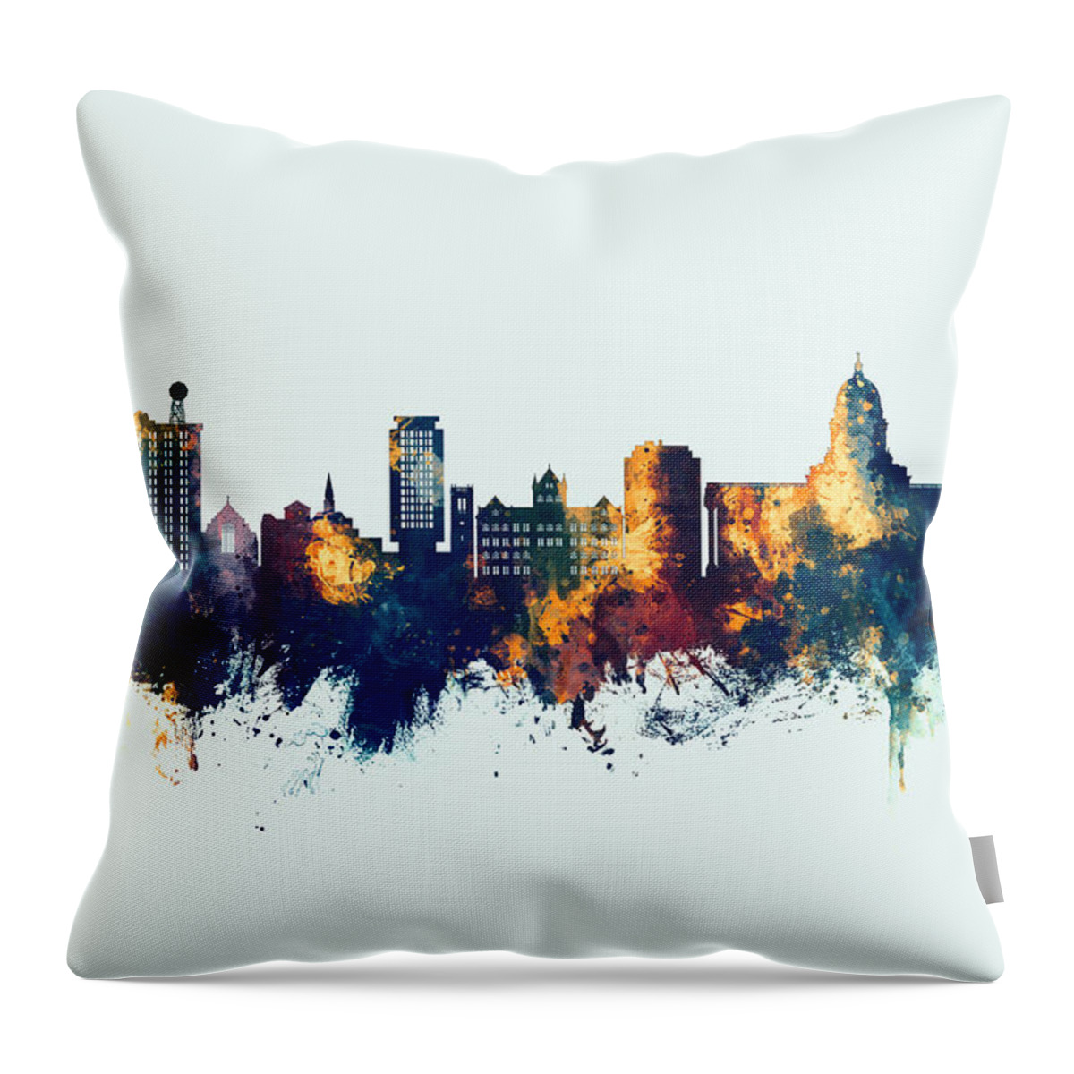 Madison Throw Pillow featuring the digital art Madison Wisconsin Skyline #44 by Michael Tompsett
